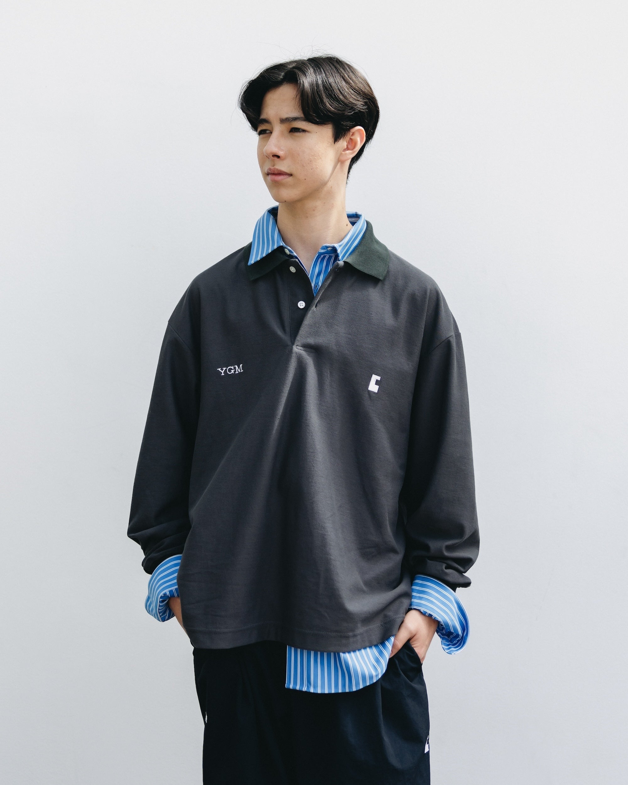 【10.15 WED 20:00- IN STOCK】"C" COTTON CITY L/S POLO SHIRT FOR YGM (CHARCOAL)