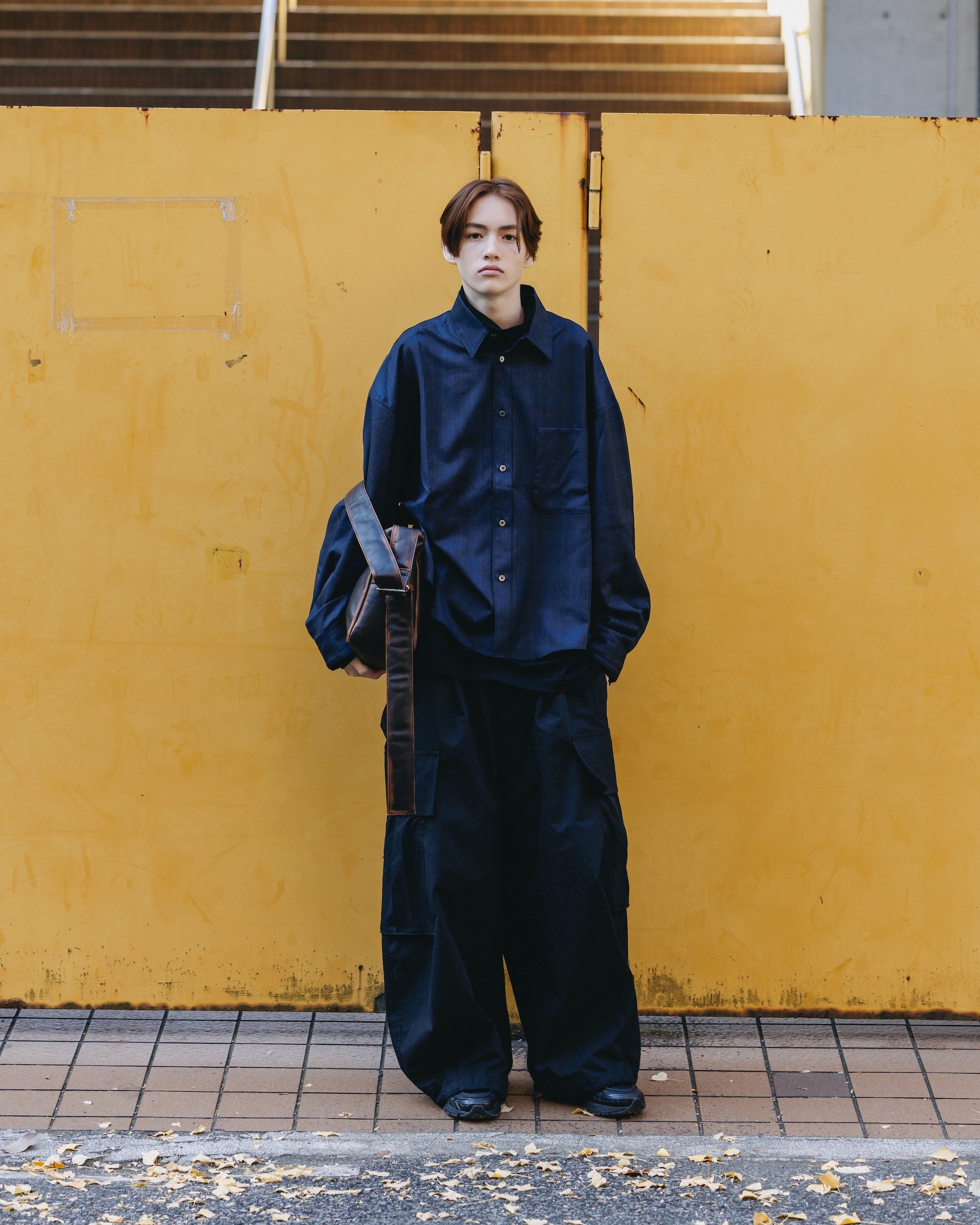 LIGHT WOOL CROPPED LENGTH EVERYDAY L/S SHIRT (GLEN CHECK(NAVY))