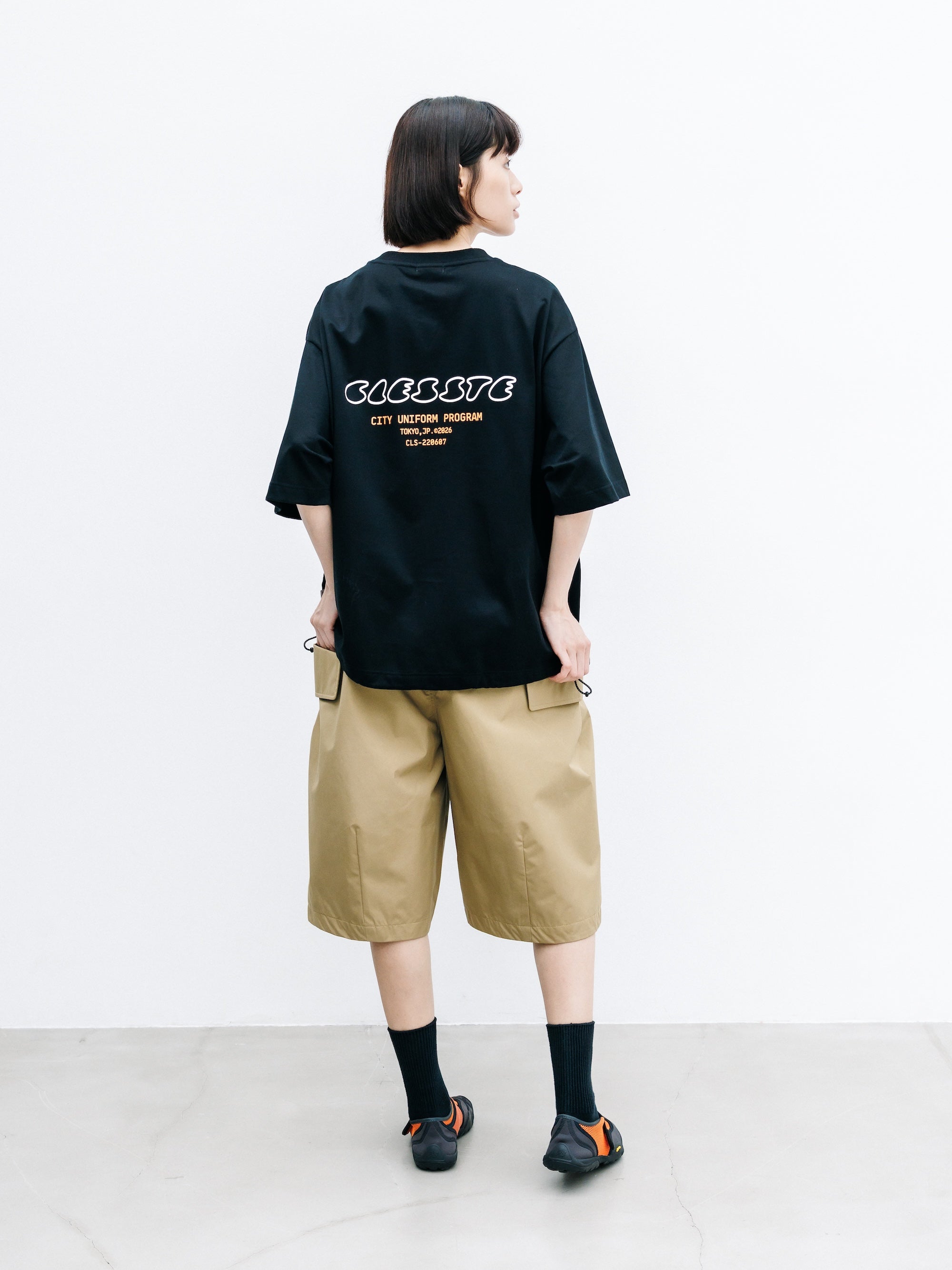 【8.1 SAT 20:00- IN STOCK】"CLST" LOGO PRINT S/S T-SHIRT WITH DRAWSTRINGS (BLACK)