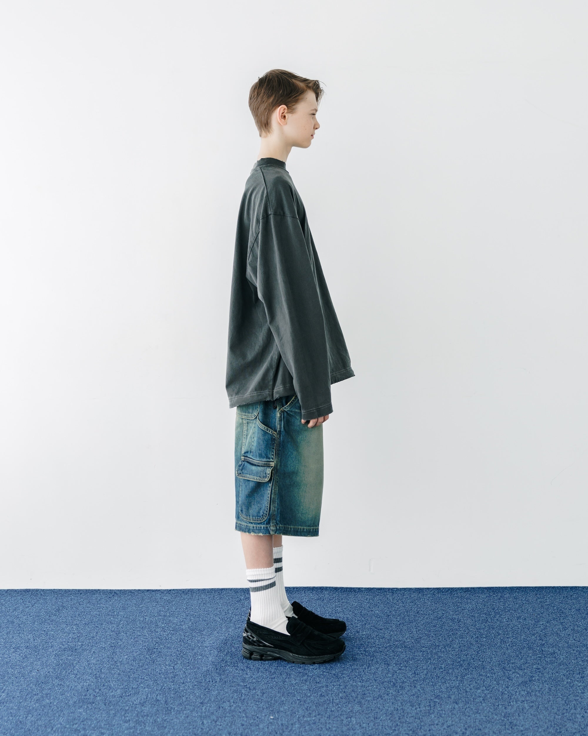 "C"PIGMENT DYED L/S T-SHIRT WITH DRAWSTRINGS