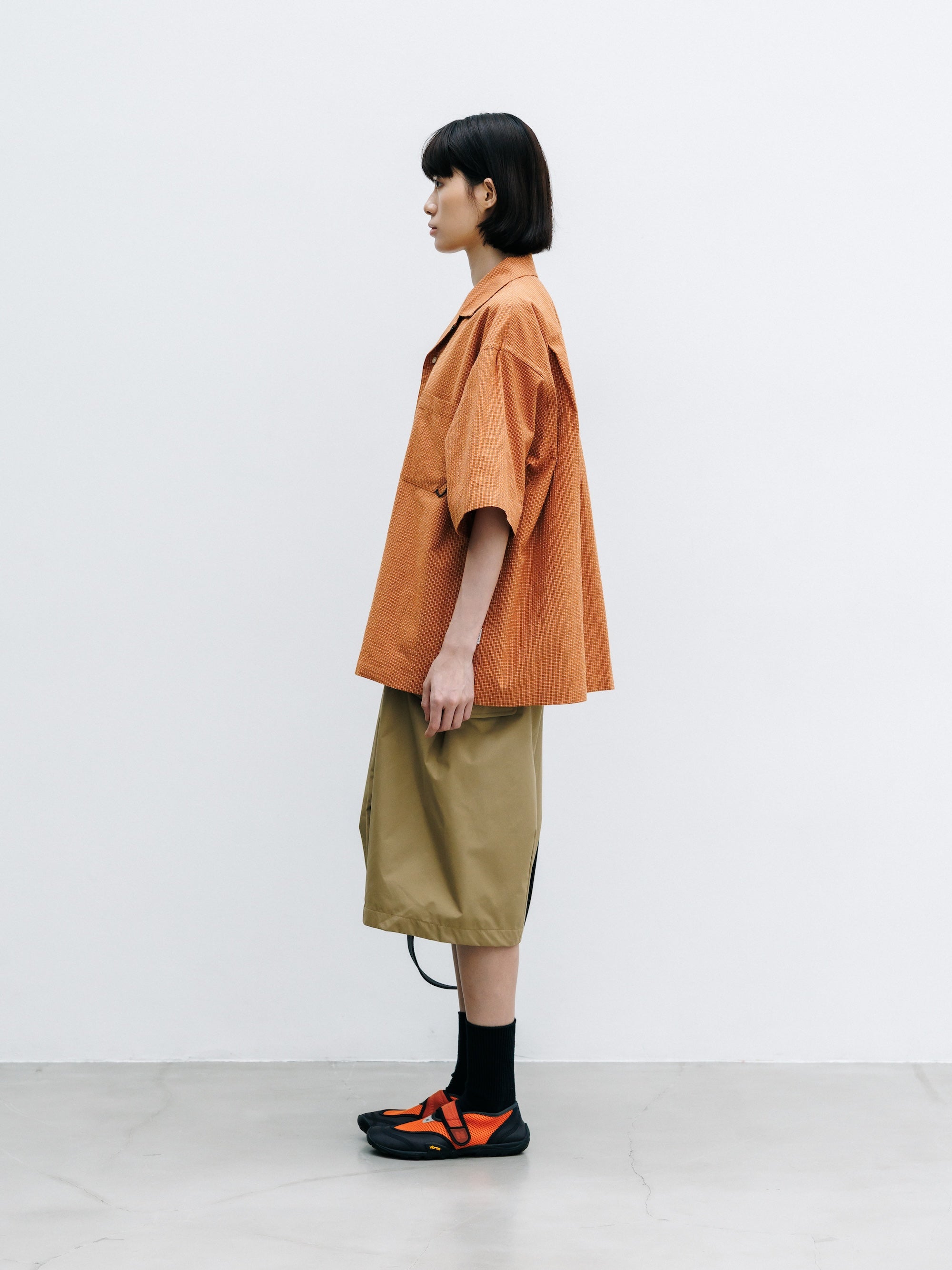 【7.25 SAT 20:00- IN STOCK】MINI CHECK OPEN COLLAR S/S SHIRT (TERRACOTTA×WHITE)