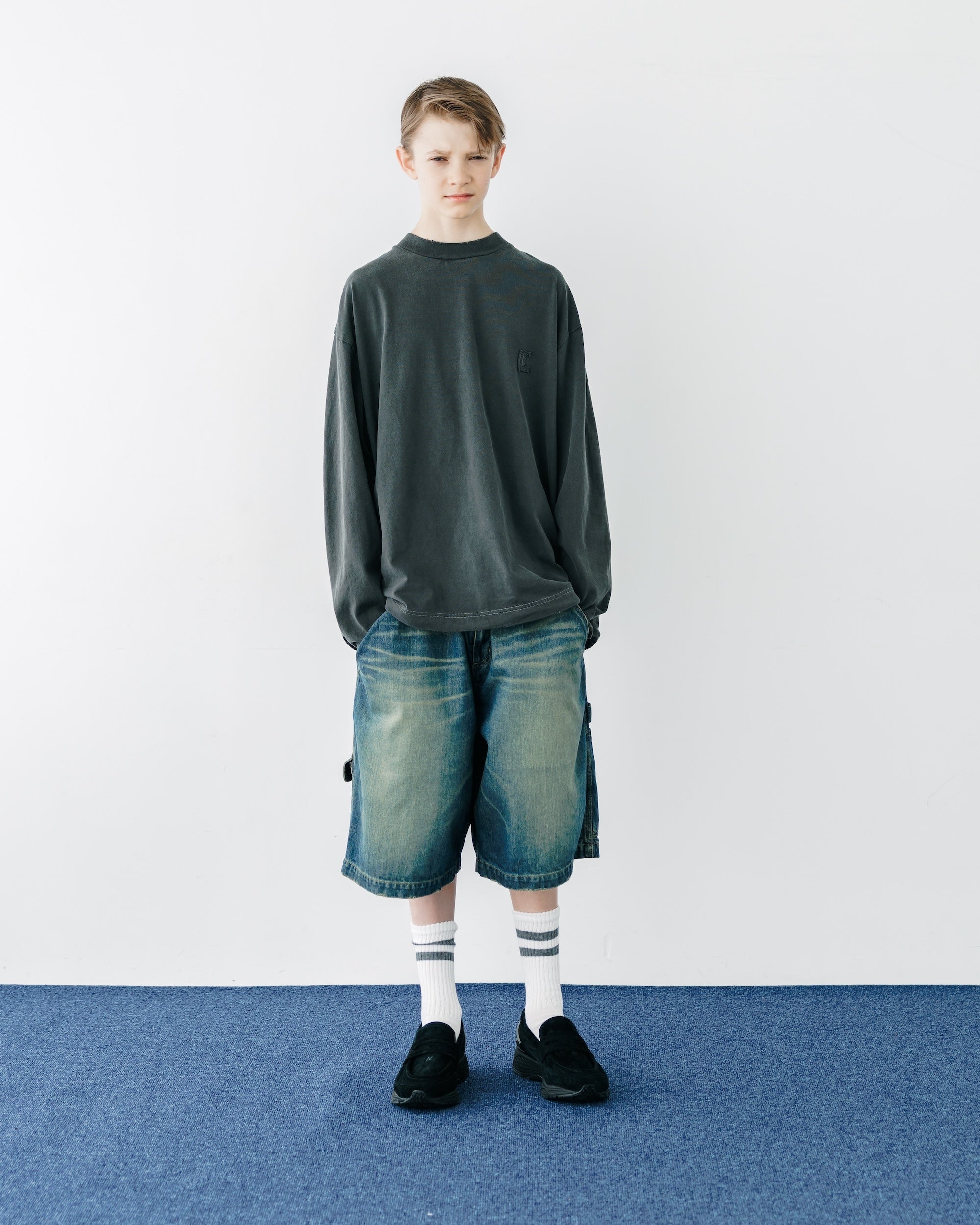 "C"PIGMENT DYED L/S T-SHIRT WITH DRAWSTRINGS