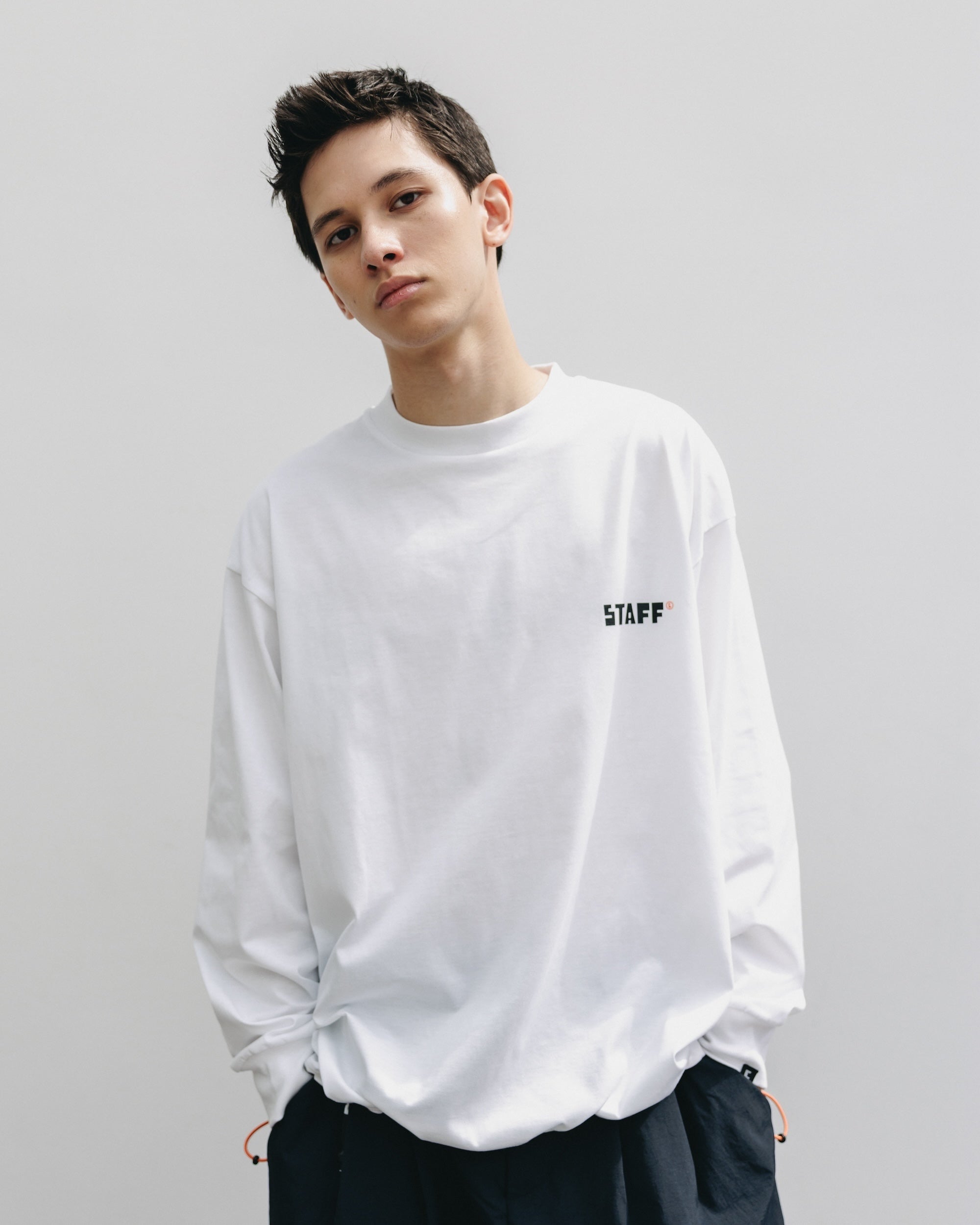 【10.15 WED 20:00- IN STOCK】"C×YGM"STAFF L/S T-SHIRT WITH DRAWSTRINGS (WHITE)