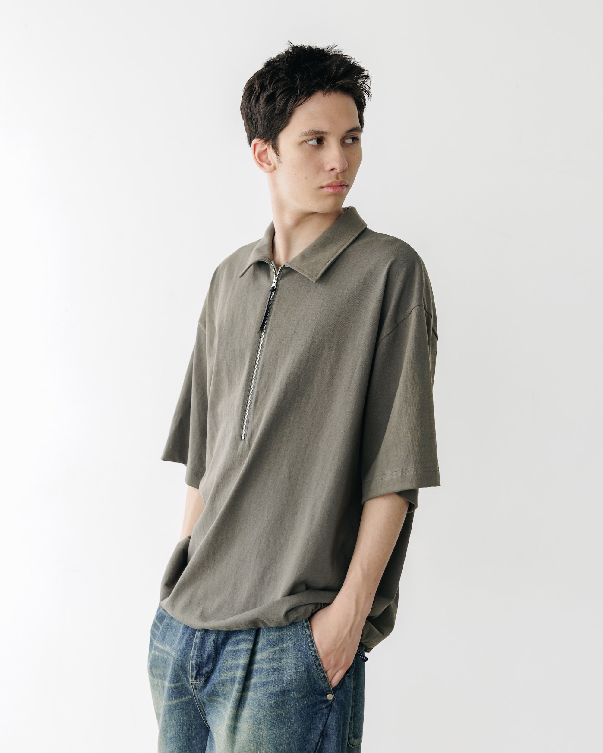CITY S/S HALF ZIP SHIRT (OLIVE)
