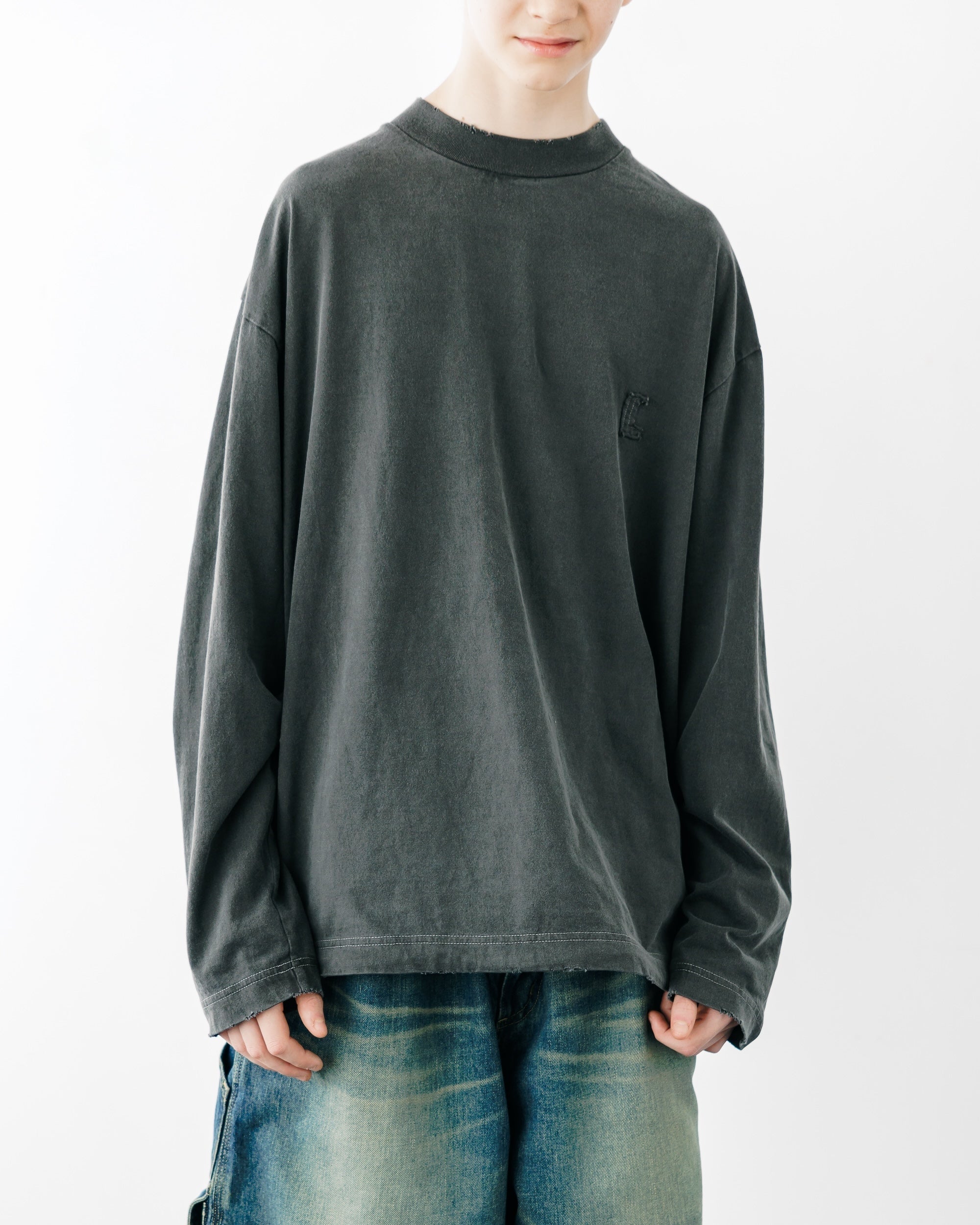 "C"PIGMENT DYED L/S T-SHIRT WITH DRAWSTRINGS
