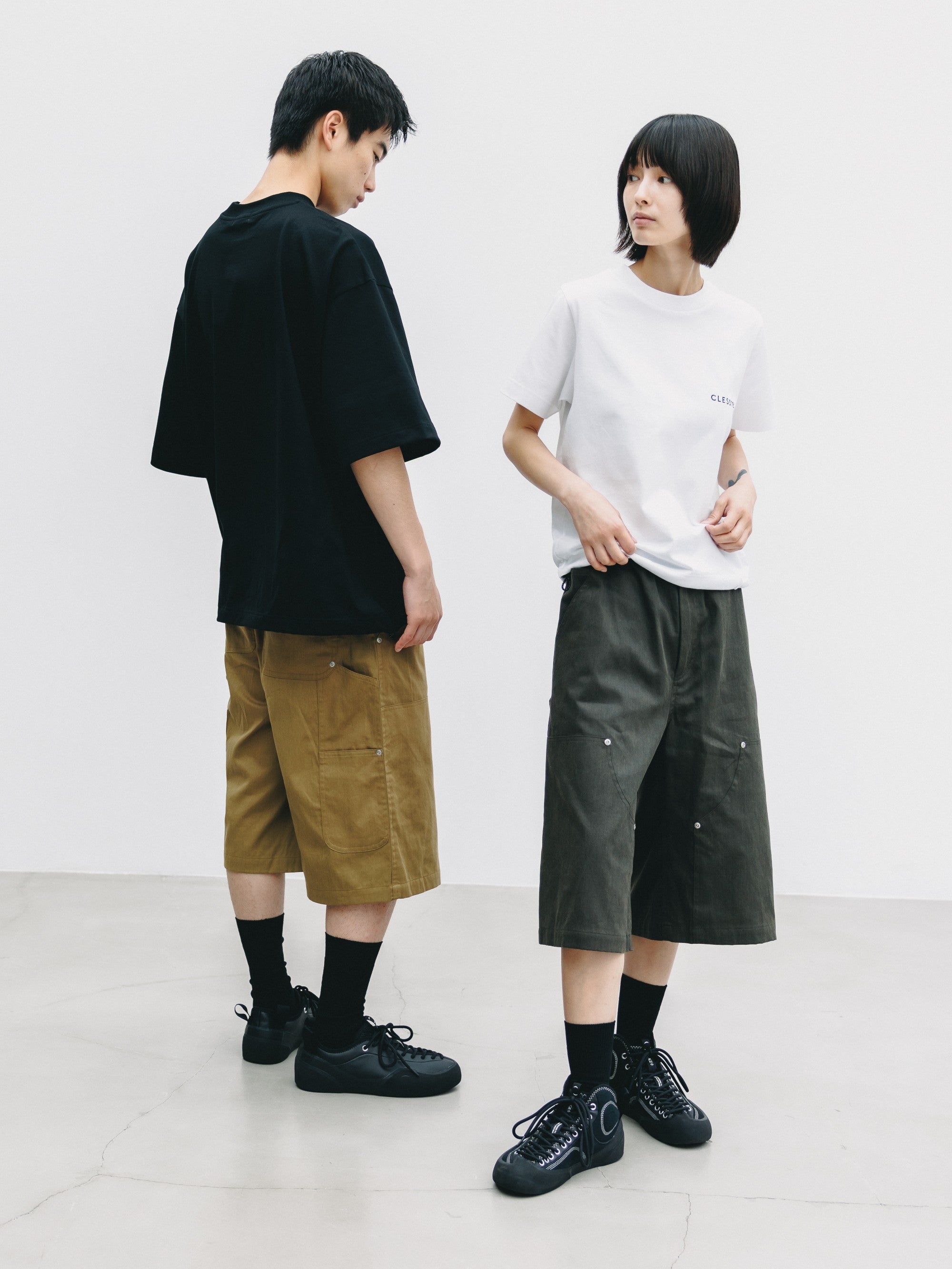 【7.4 SAT 20:00- IN STOCK】VINTAGE EFFECT DOUBLE KNEE WORKER BAGGY HALF PANTS (BEIGE)