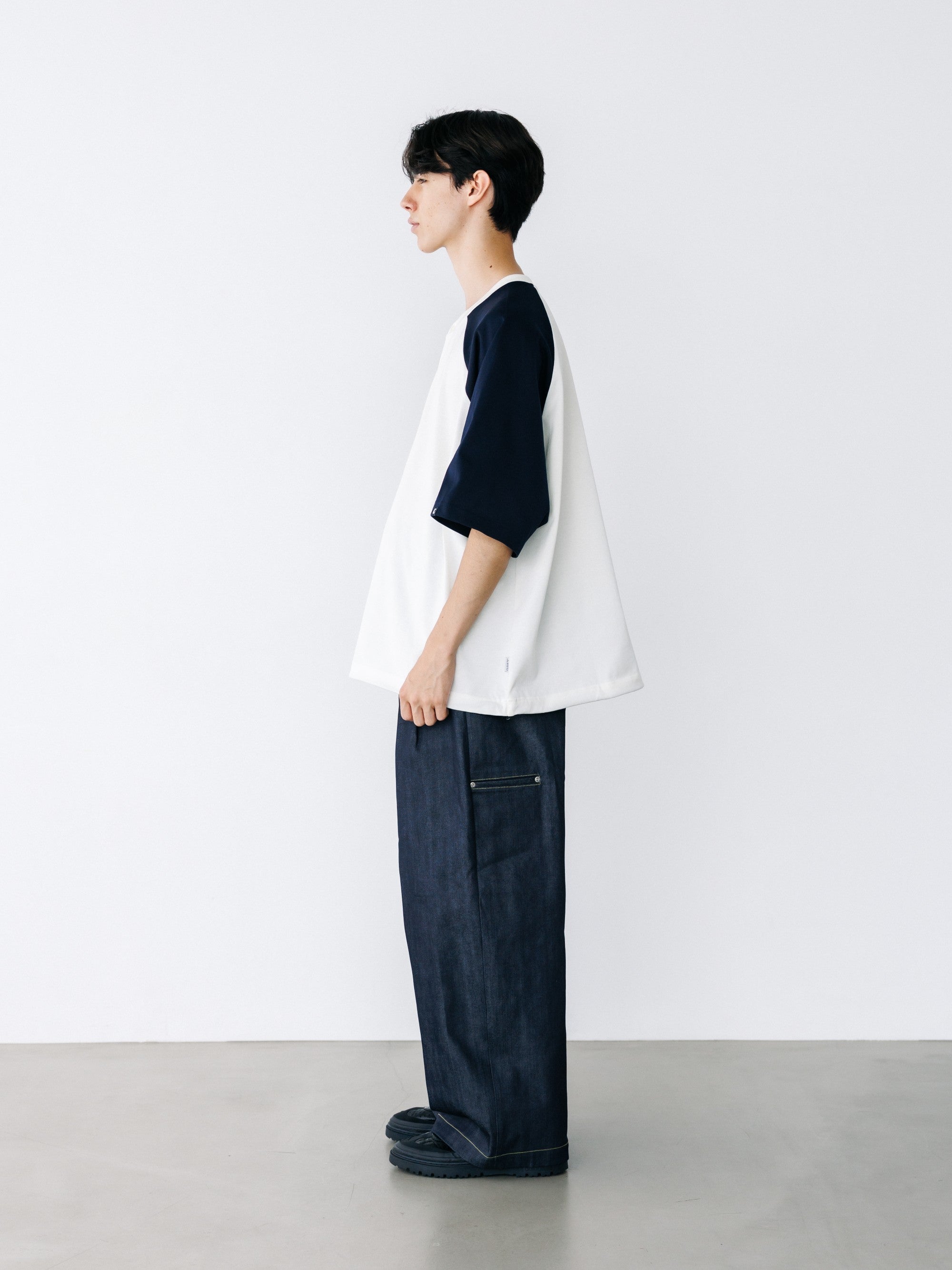 【8.19 WED 20:00- IN STOCK】RAGLAN HENLEY NECK S/S T-SHIRT WITH DRAWSTRINGS (WHITE×NAVY)