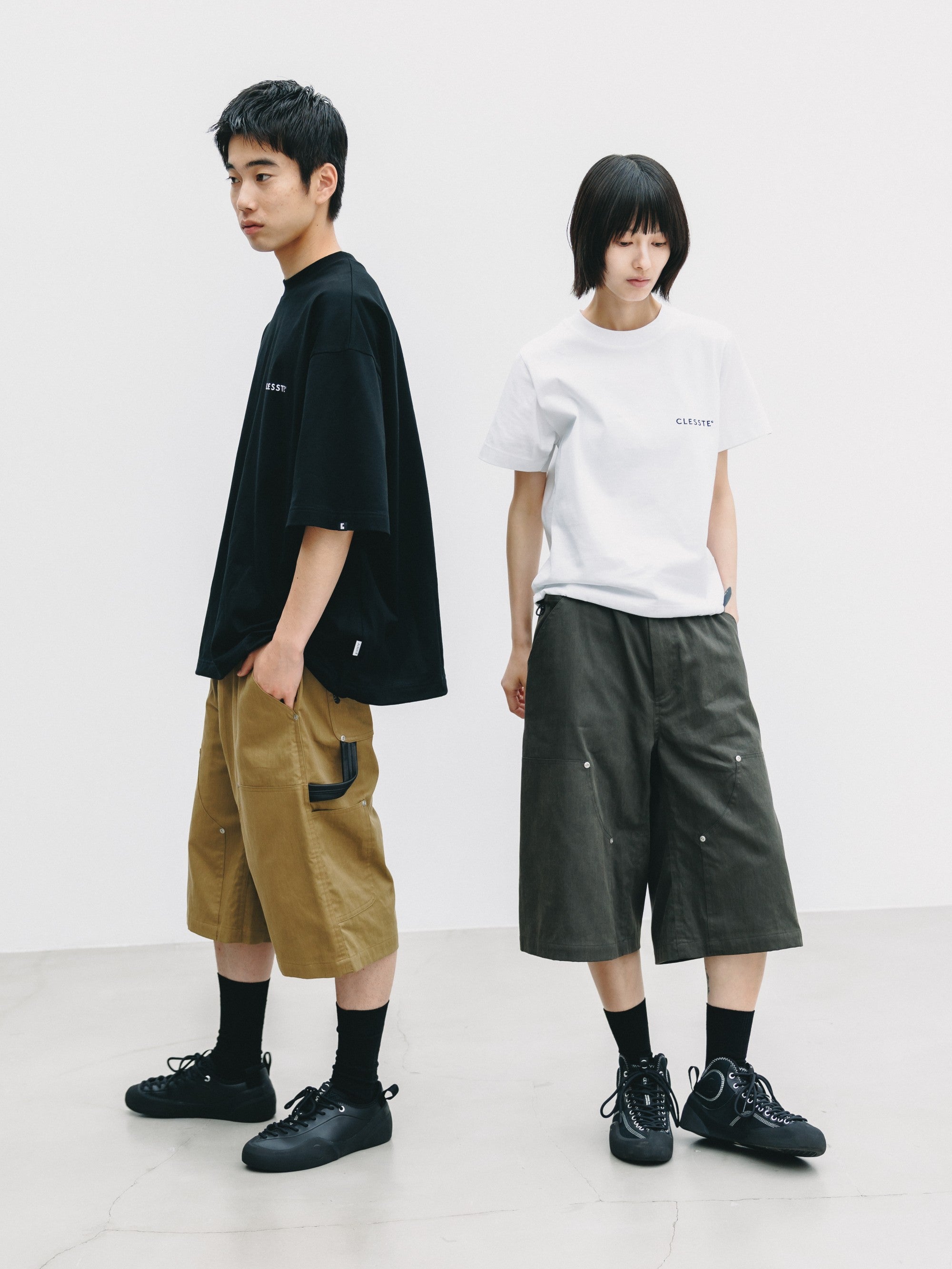【7.4 SAT 20:00- IN STOCK】VINTAGE EFFECT DOUBLE KNEE WORKER BAGGY HALF PANTS (BEIGE)