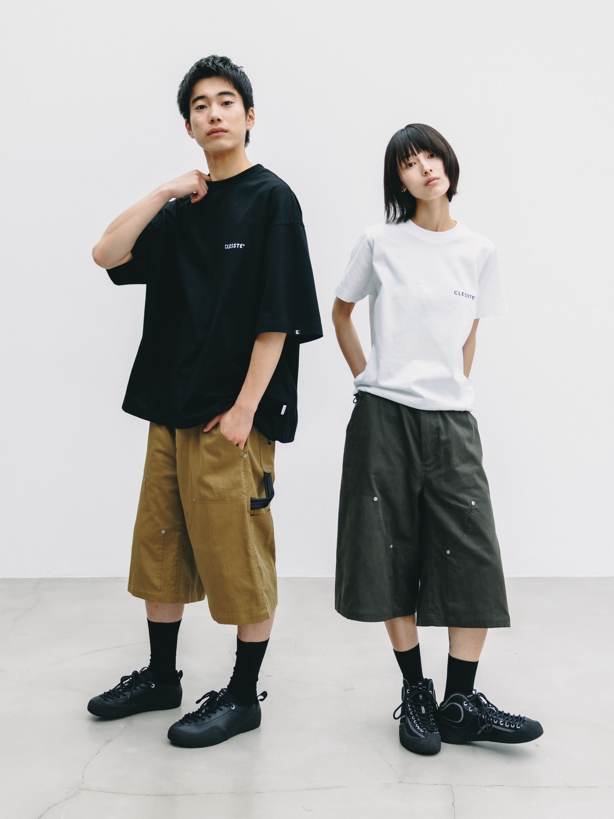 【7.4 SAT 20:00- IN STOCK】VINTAGE EFFECT DOUBLE KNEE WORKER BAGGY HALF PANTS (BLACK)