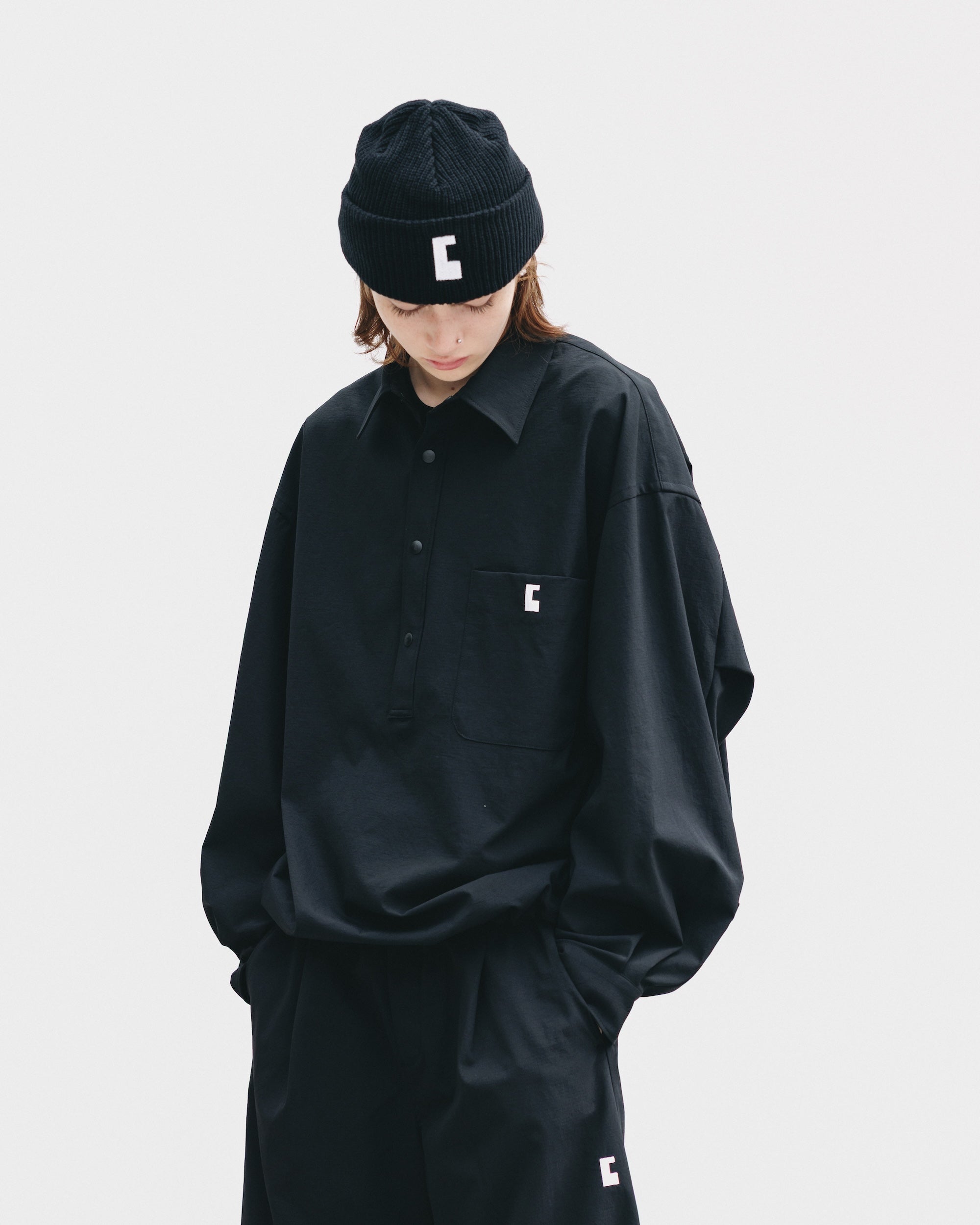 【9.20 SAT 20:00- IN STOCK】CITY UNIFORM L/S PULLOVER SHIRT (BLACK)