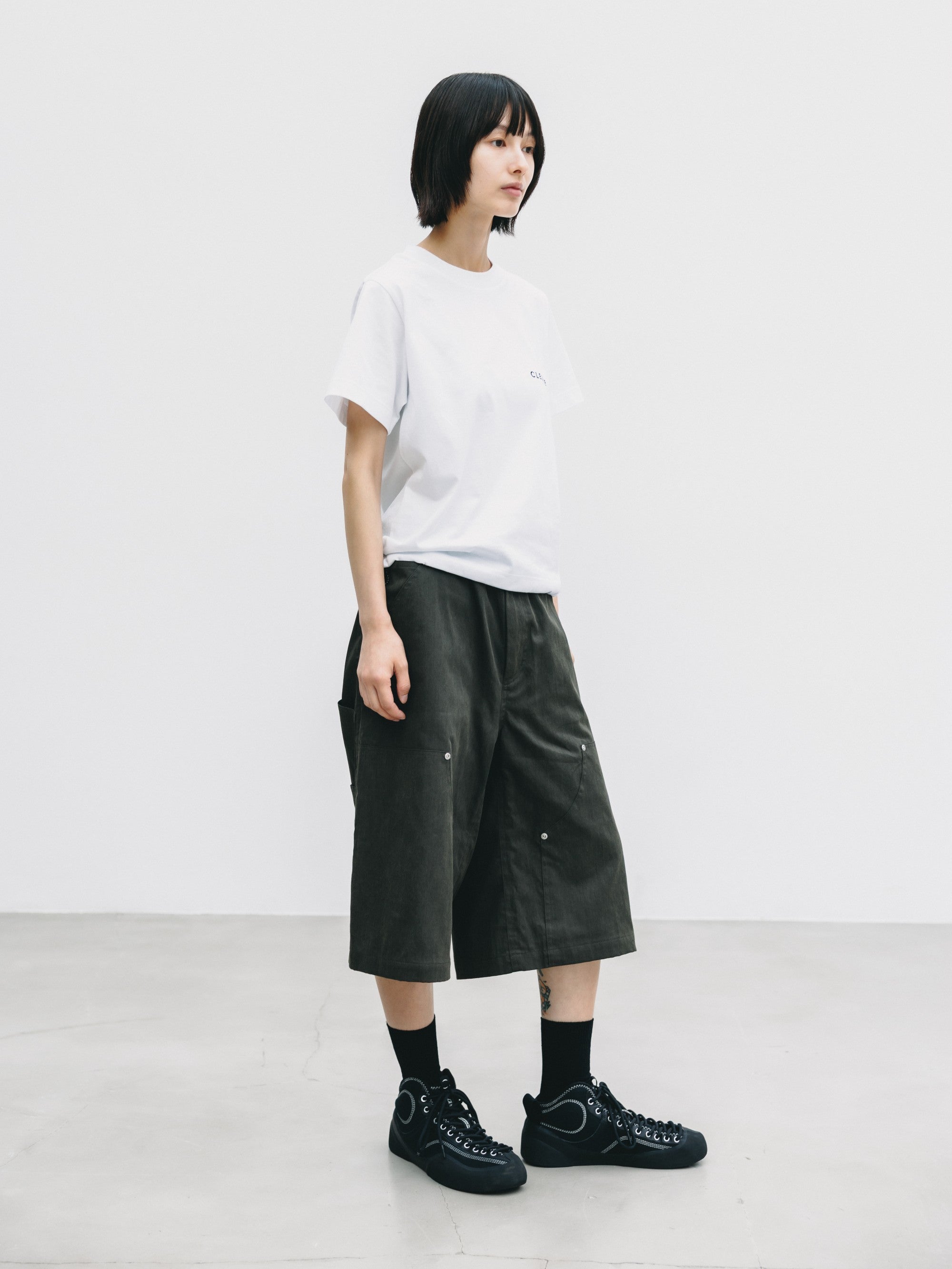 【7.4 SAT 20:00- IN STOCK】VINTAGE EFFECT DOUBLE KNEE WORKER BAGGY HALF PANTS (BLACK)