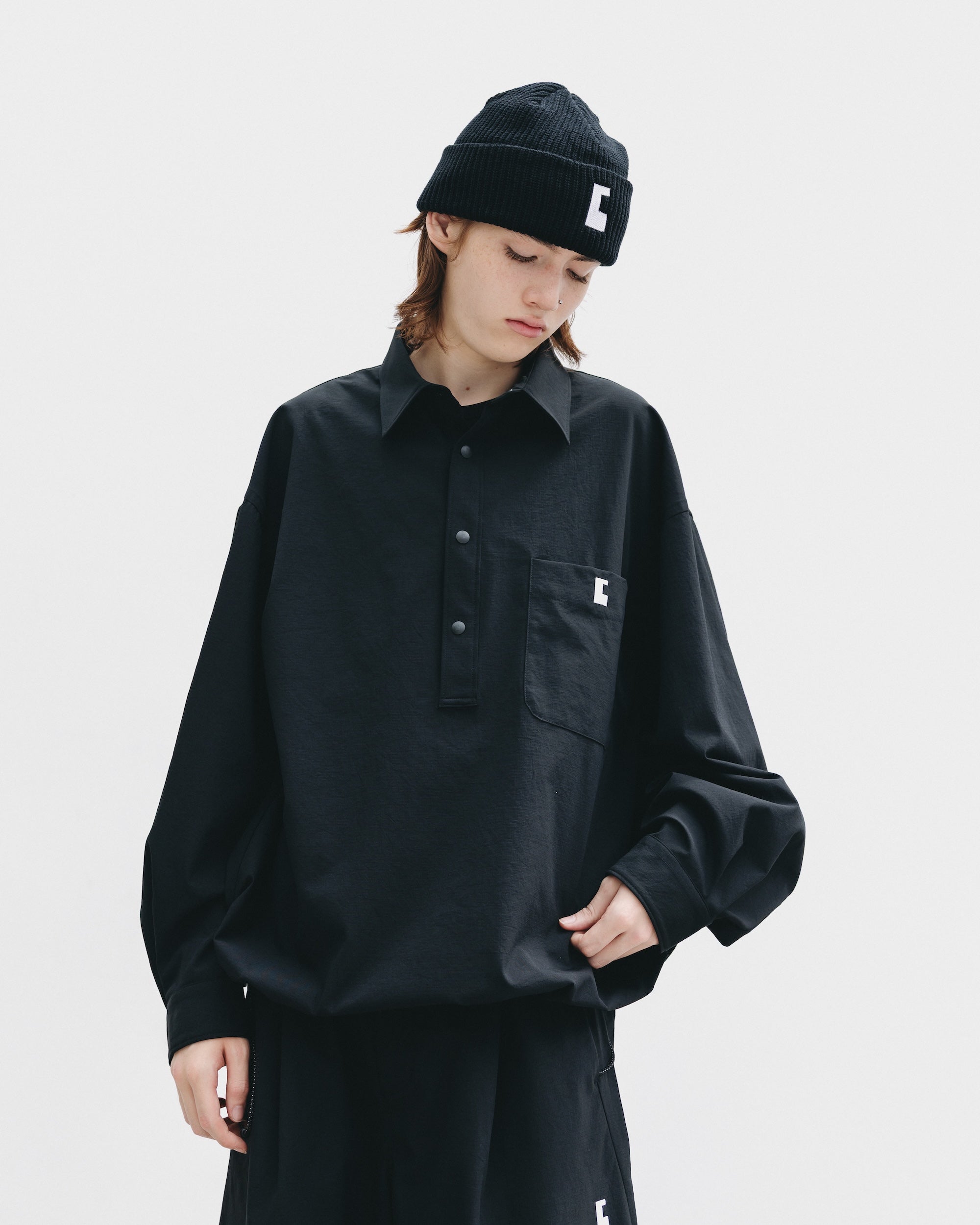 【9.20 SAT 20:00- IN STOCK】CITY UNIFORM L/S PULLOVER SHIRT (BLACK)