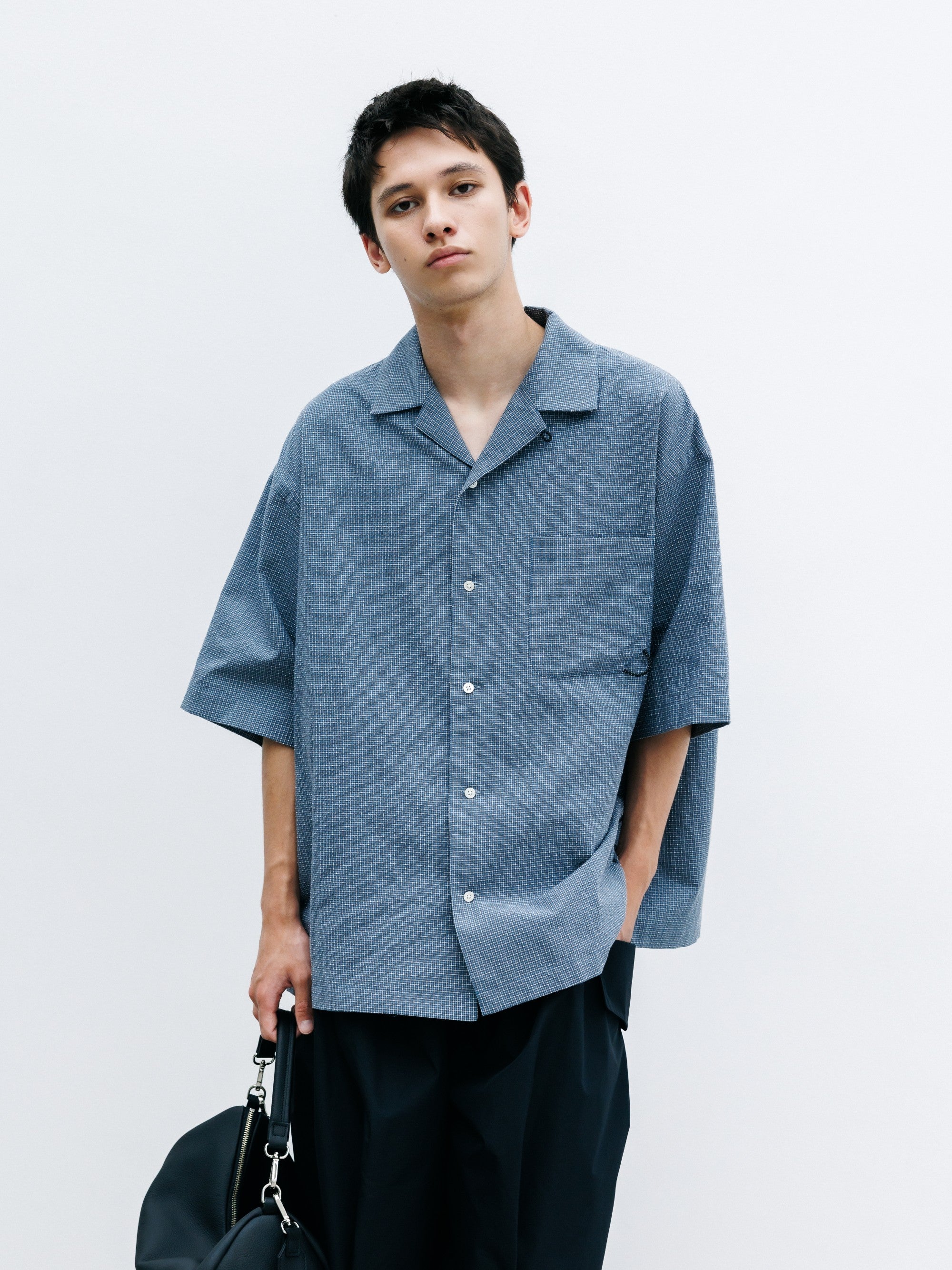 【7.25 SAT 20:00- IN STOCK】MINI CHECK OPEN COLLAR S/S SHIRT (BLUE×WHITE)
