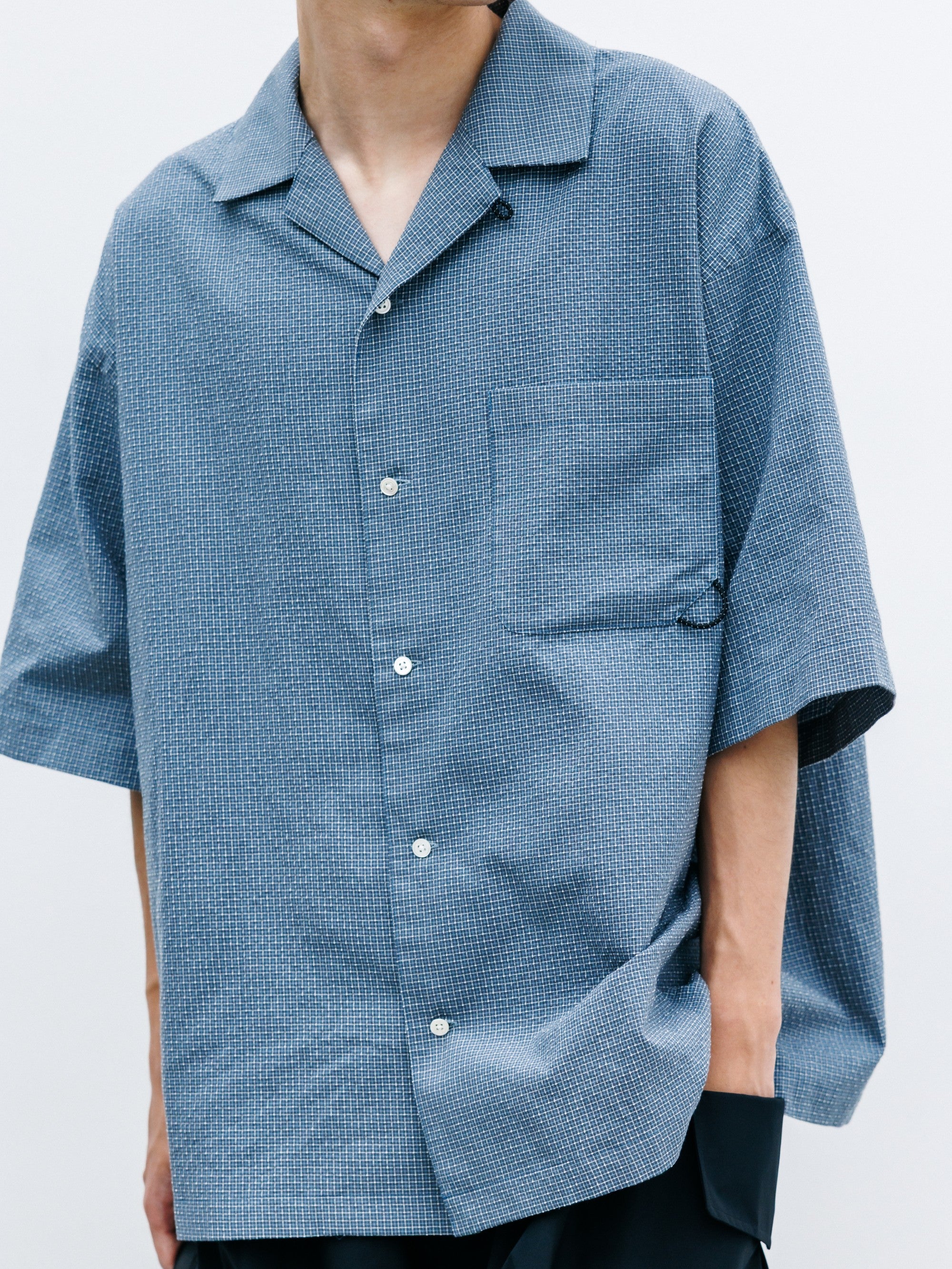 【7.25 SAT 20:00- IN STOCK】MINI CHECK OPEN COLLAR S/S SHIRT (BLUE×WHITE)