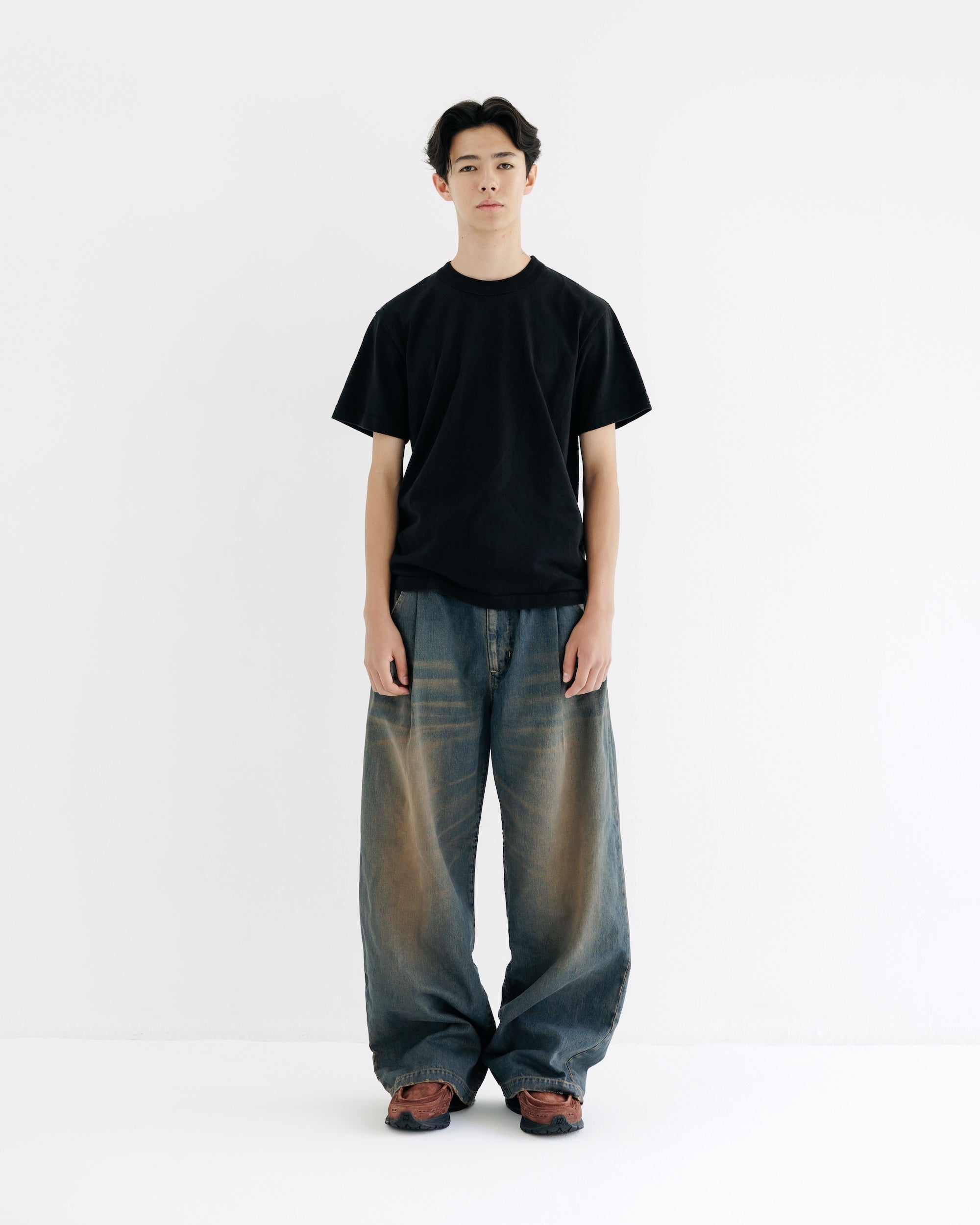 【8.30 SAT 20:00- IN STOCK】VINTAGE DYED SELVEDGE DENIM WIDE PANTS (VINTAGE BROWN)