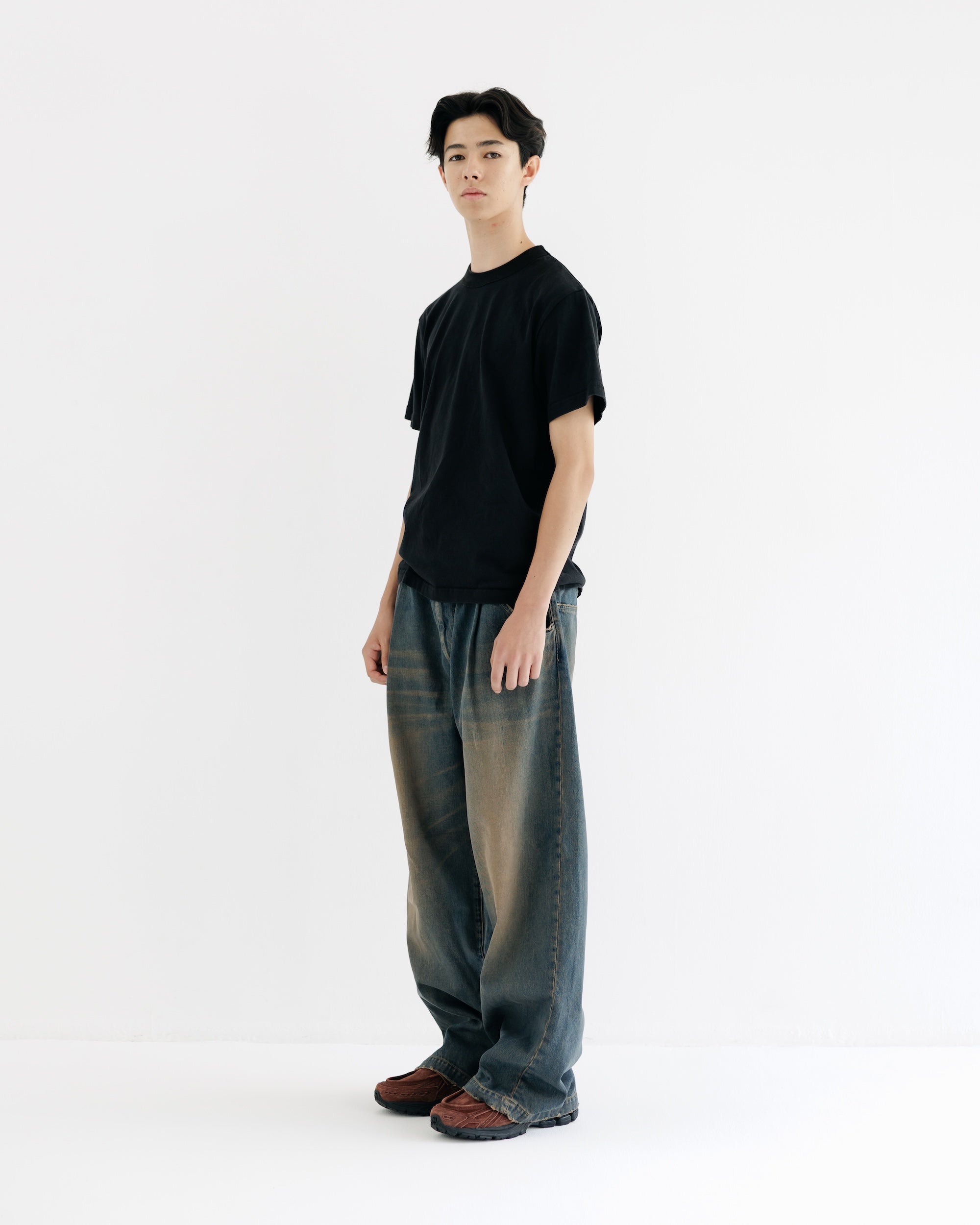 【8.30 SAT 20:00- IN STOCK】VINTAGE DYED SELVEDGE DENIM WIDE PANTS (VINTAGE BROWN)