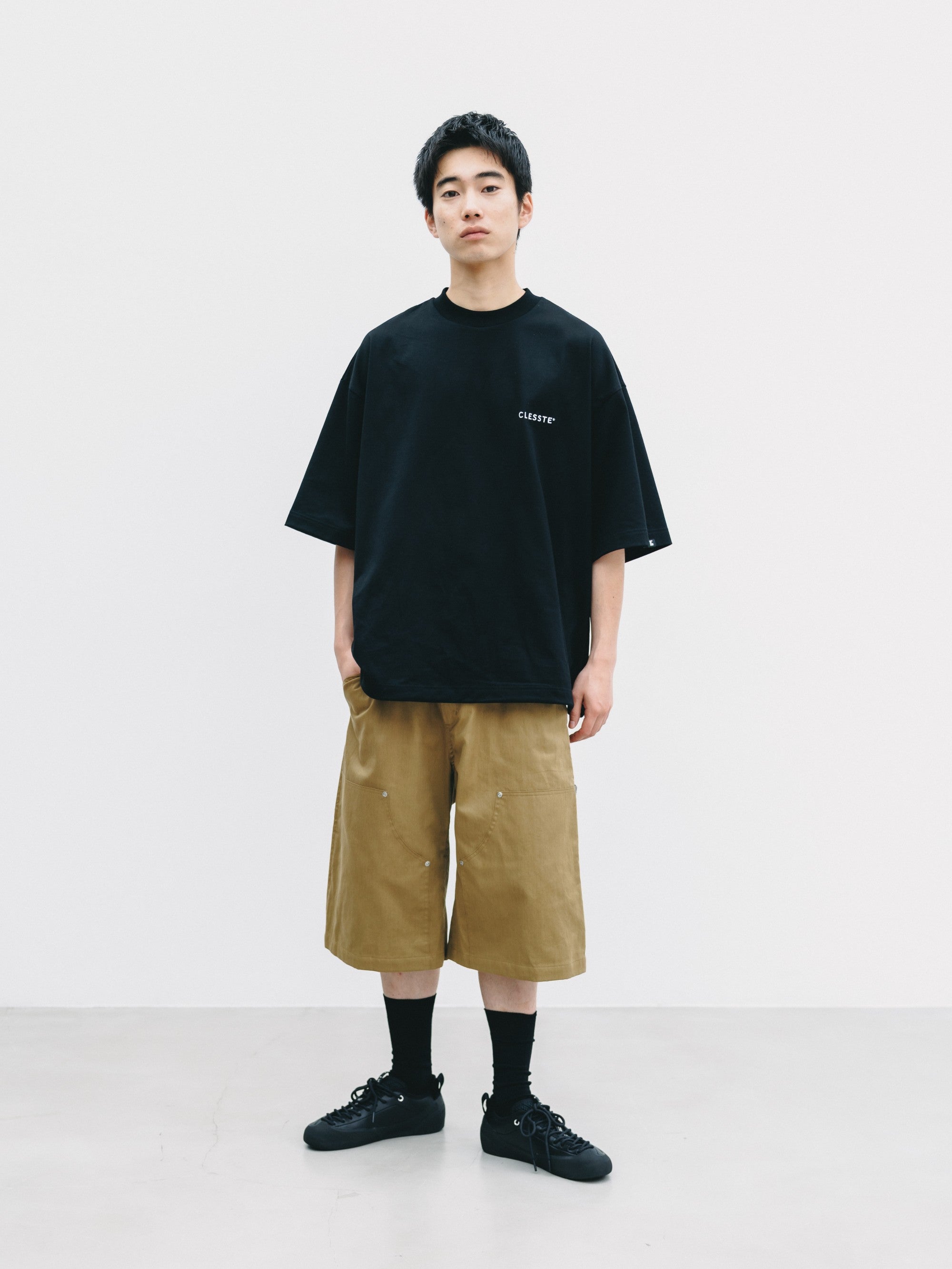 【7.4 SAT 20:00- IN STOCK】VINTAGE EFFECT DOUBLE KNEE WORKER BAGGY HALF PANTS (BEIGE)