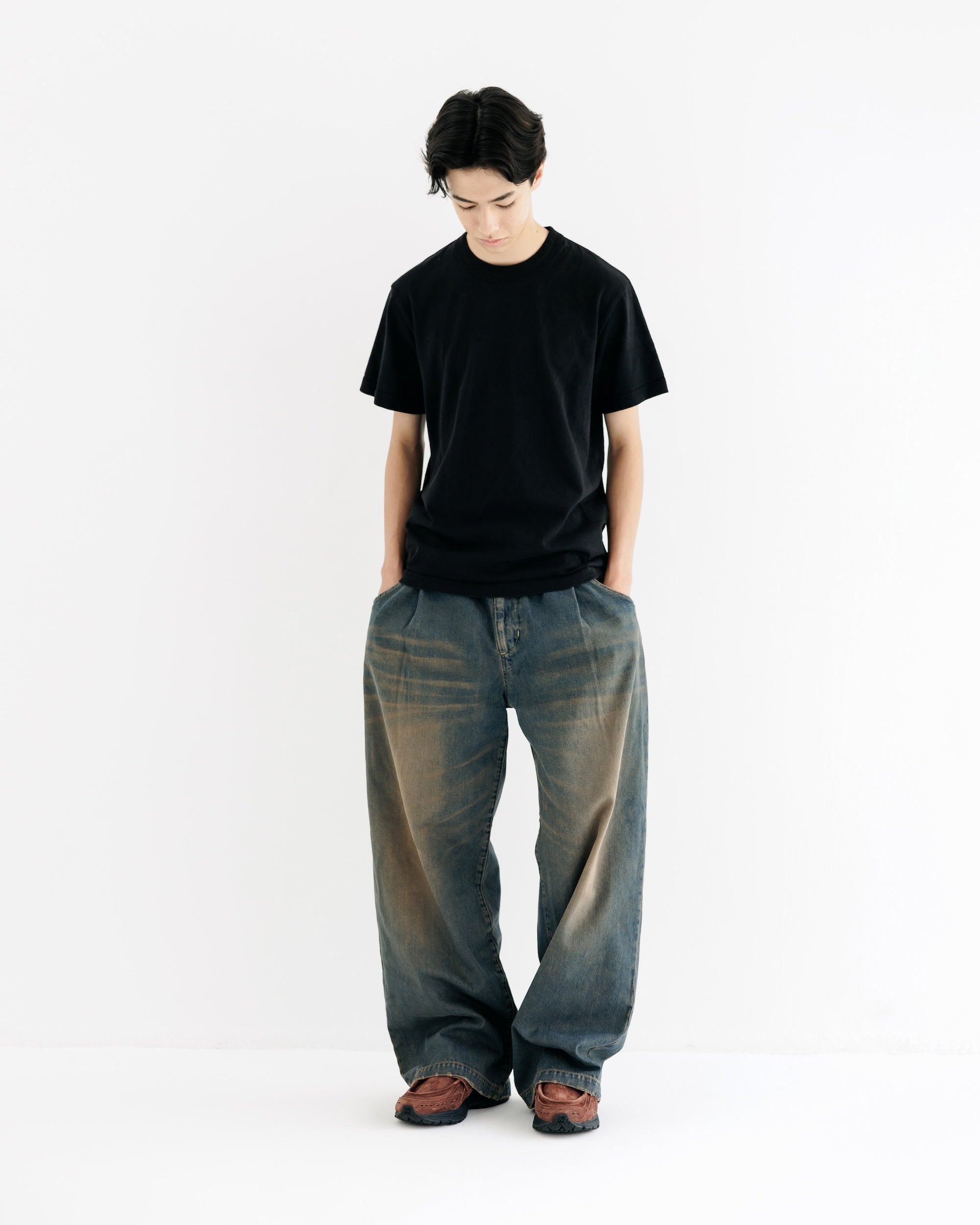 【8.30 SAT 20:00- IN STOCK】VINTAGE DYED SELVEDGE DENIM WIDE PANTS (VINTAGE BROWN)