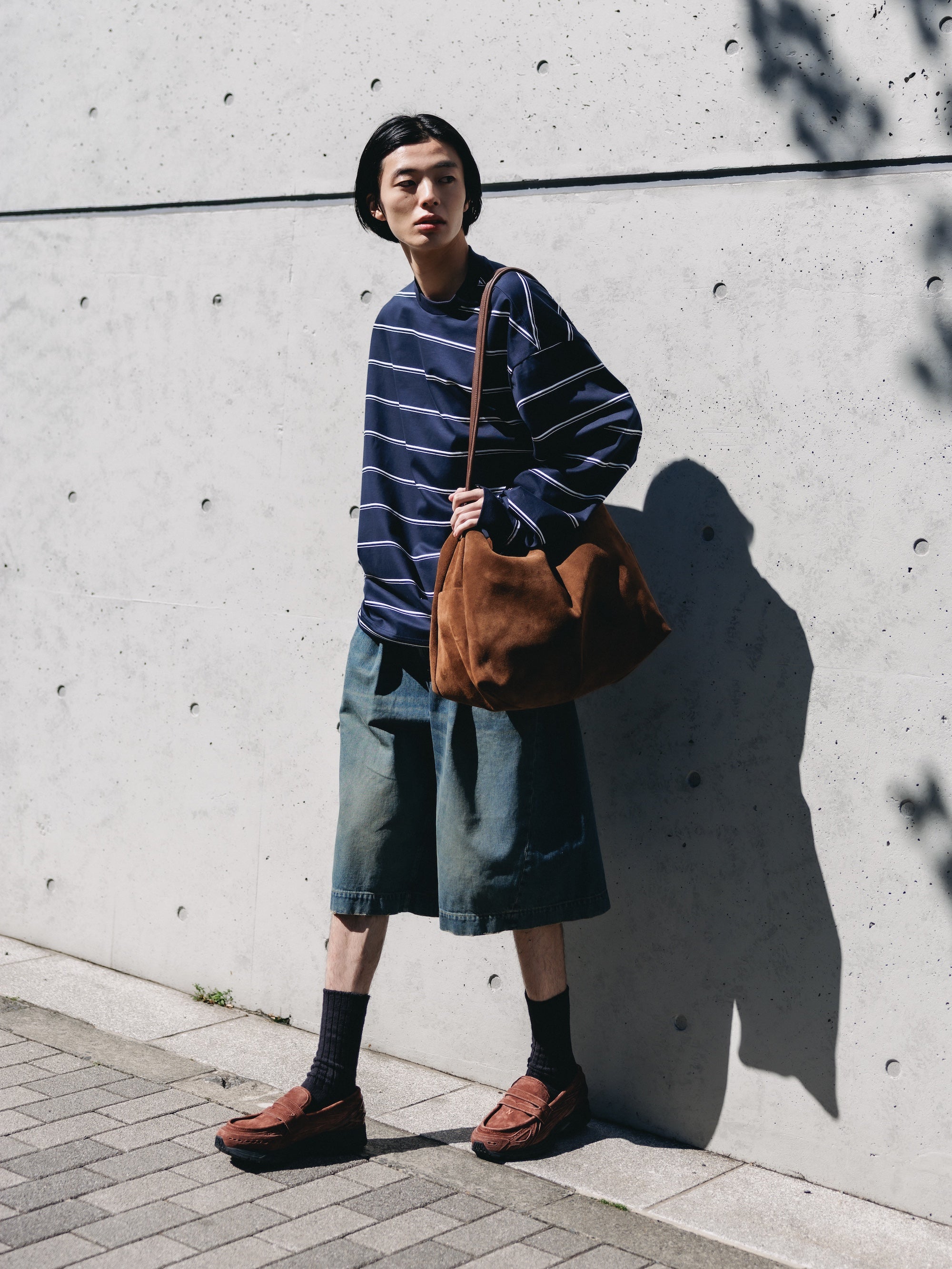 VINTAGE DYED SELVEDGE DENIM CITY BAGGY HALF PANTS (VINTAGE INDIGO)