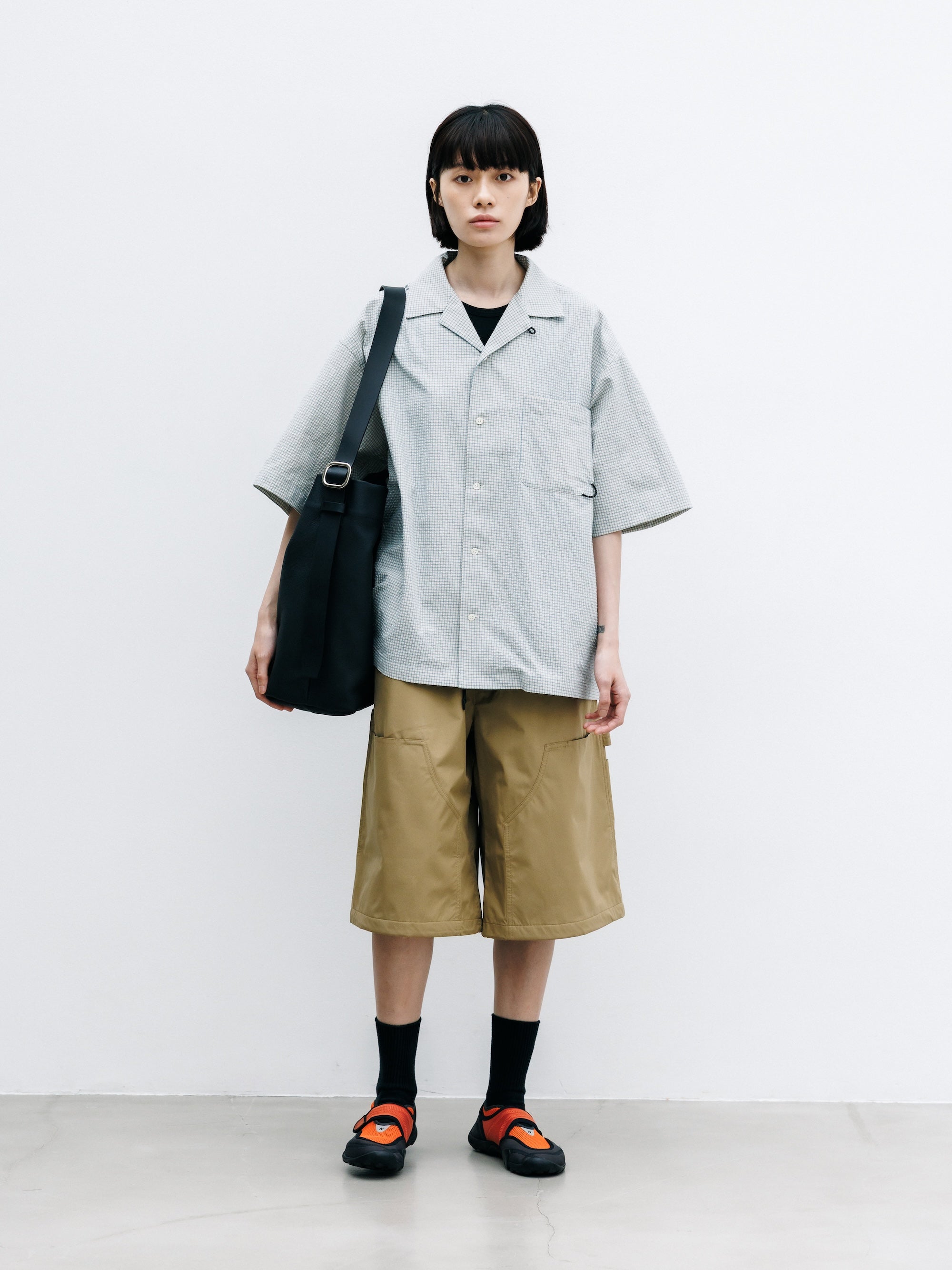 【7.25 SAT 20:00- IN STOCK】MINI CHECK OPEN COLLAR S/S SHIRT (BEIGE×BLUE)