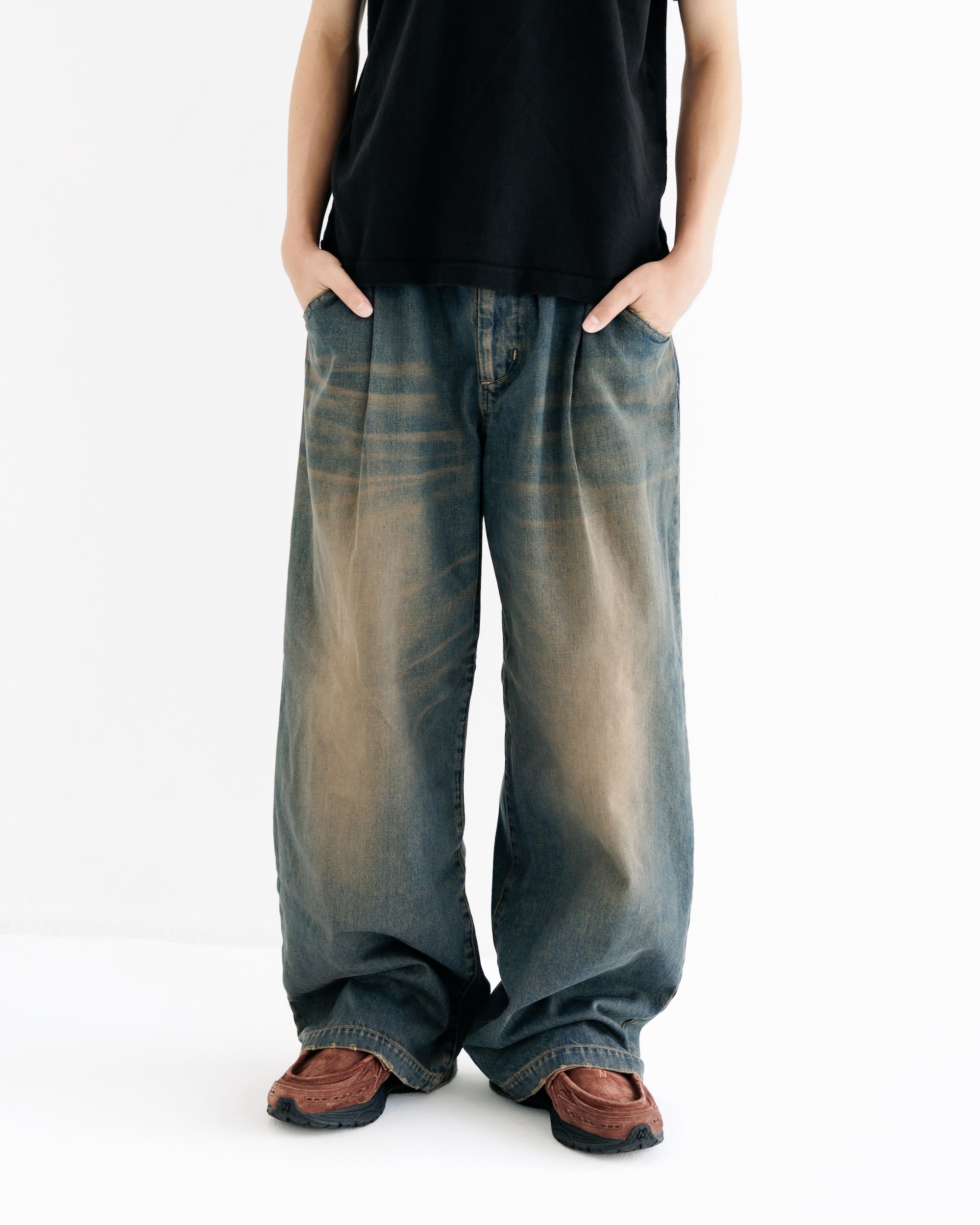 【8.30 SAT 20:00- IN STOCK】VINTAGE DYED SELVEDGE DENIM WIDE PANTS (VINTAGE BROWN)