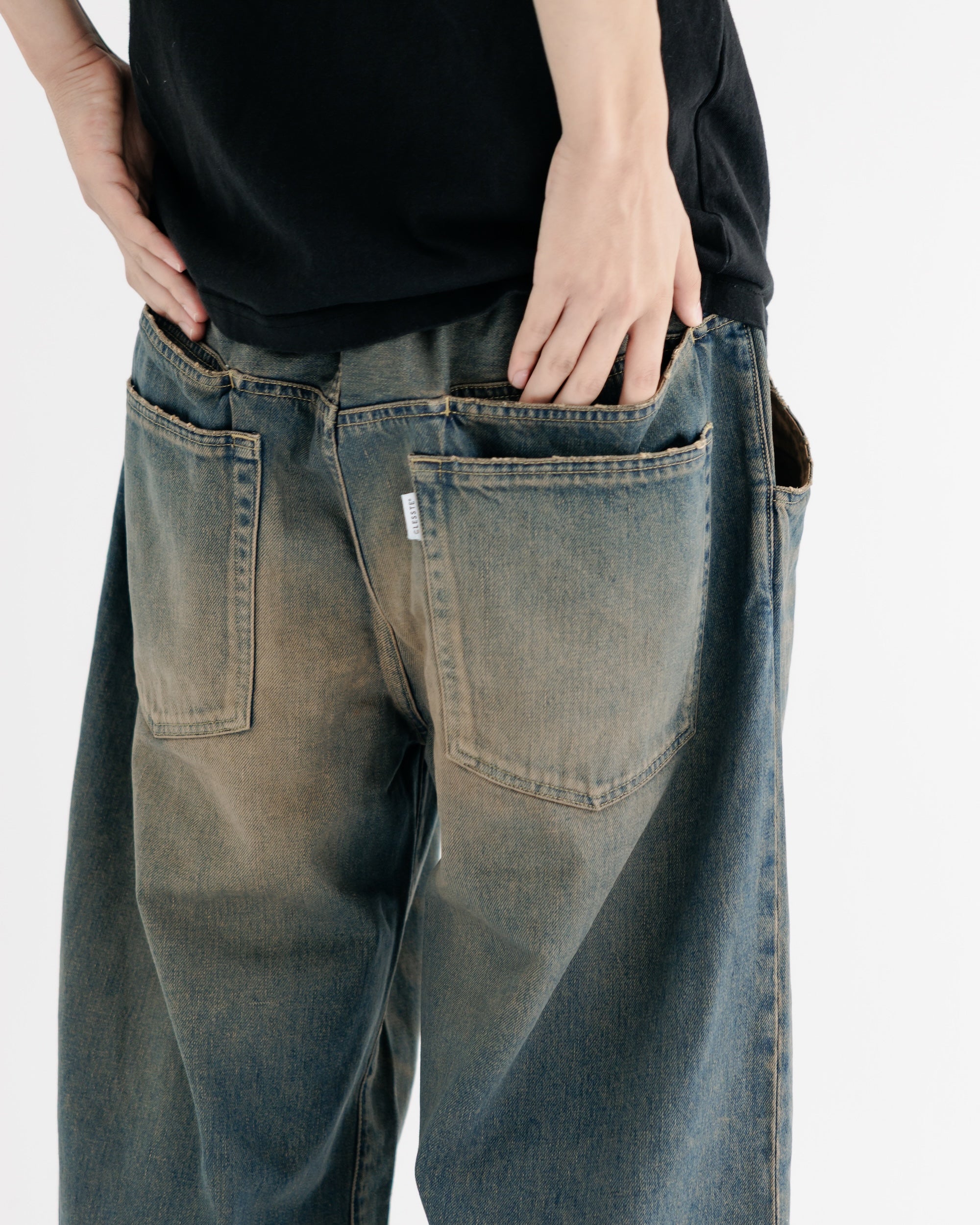【8.30 SAT 20:00- IN STOCK】VINTAGE DYED SELVEDGE DENIM WIDE PANTS (VINTAGE BROWN)