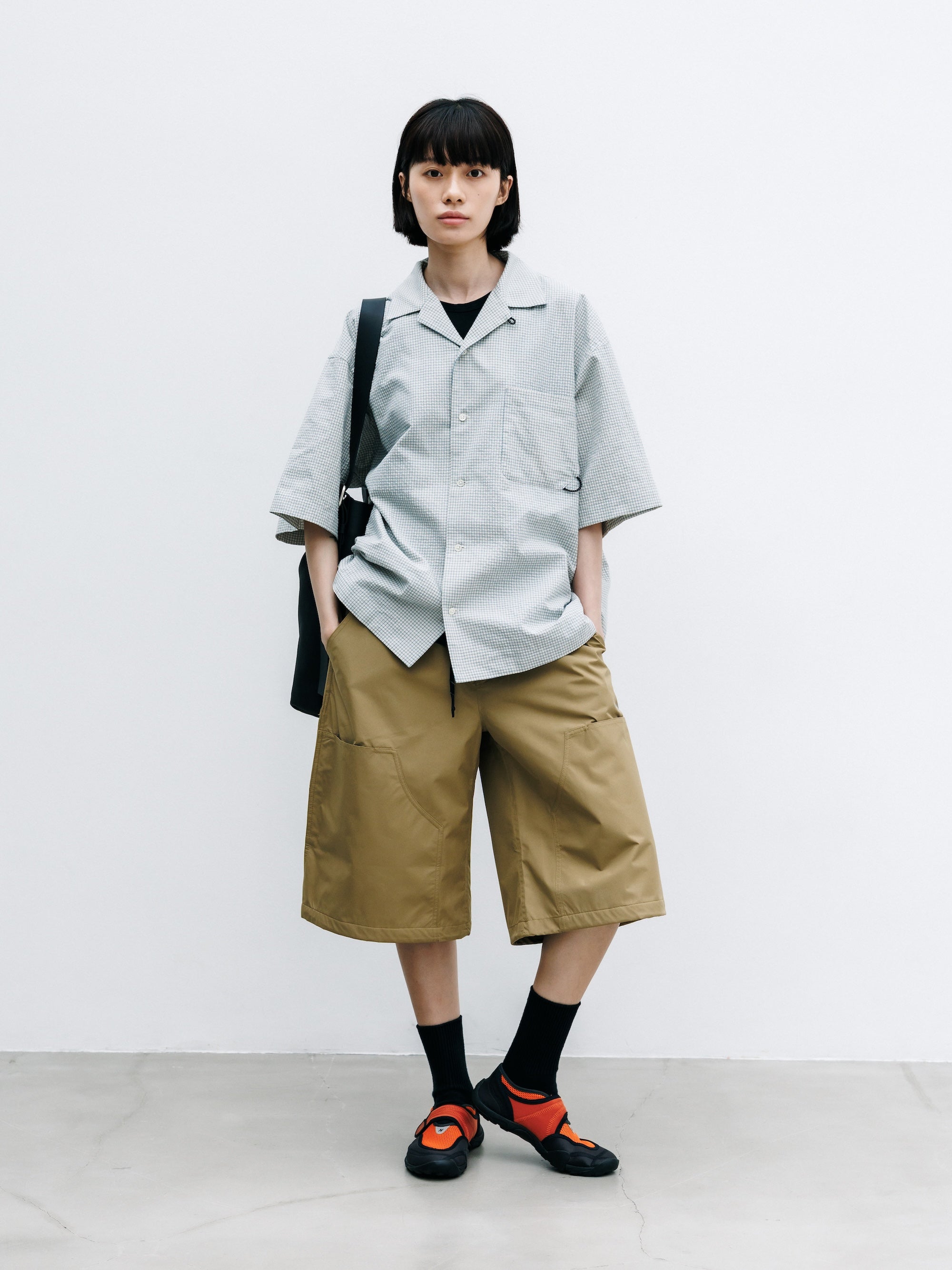 【7.25 SAT 20:00- IN STOCK】MINI CHECK OPEN COLLAR S/S SHIRT (BEIGE×BLUE)