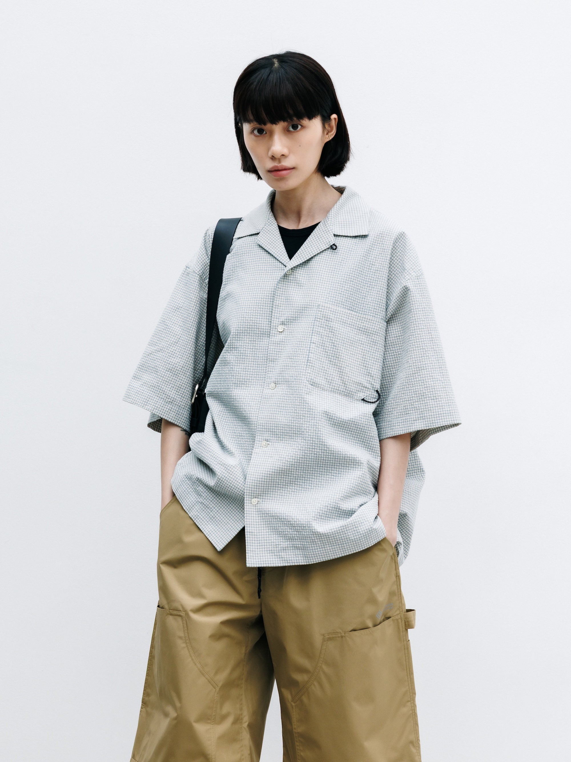 【7.25 SAT 20:00- IN STOCK】MINI CHECK OPEN COLLAR S/S SHIRT (BEIGE×BLUE)