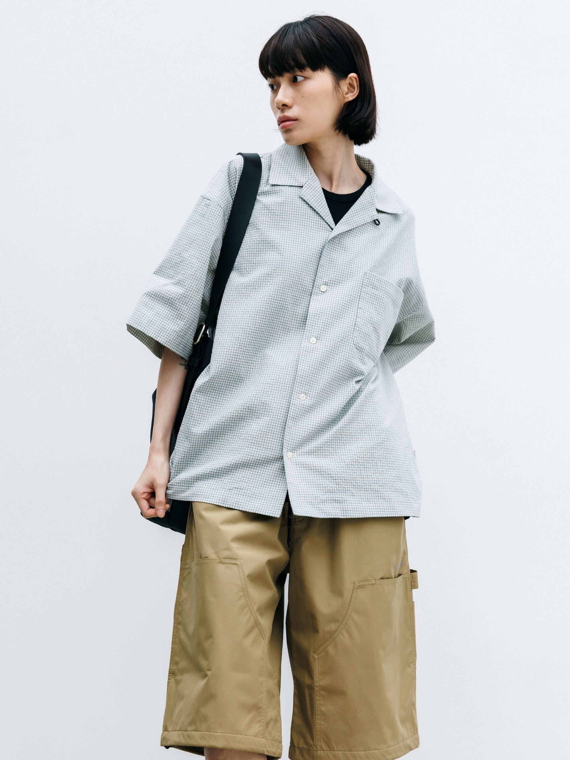 【7.25 SAT 20:00- IN STOCK】MINI CHECK OPEN COLLAR S/S SHIRT (BEIGE×BLUE)