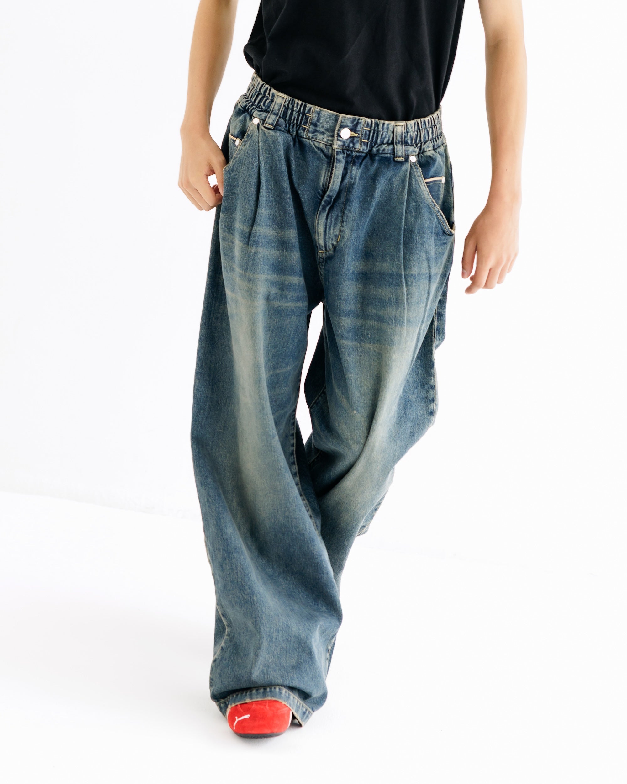 【8.30 SAT 20:00- IN STOCK】VINTAGE DYED SELVEDGE DENIM WIDE PANTS (VINTAGE INDIGO)