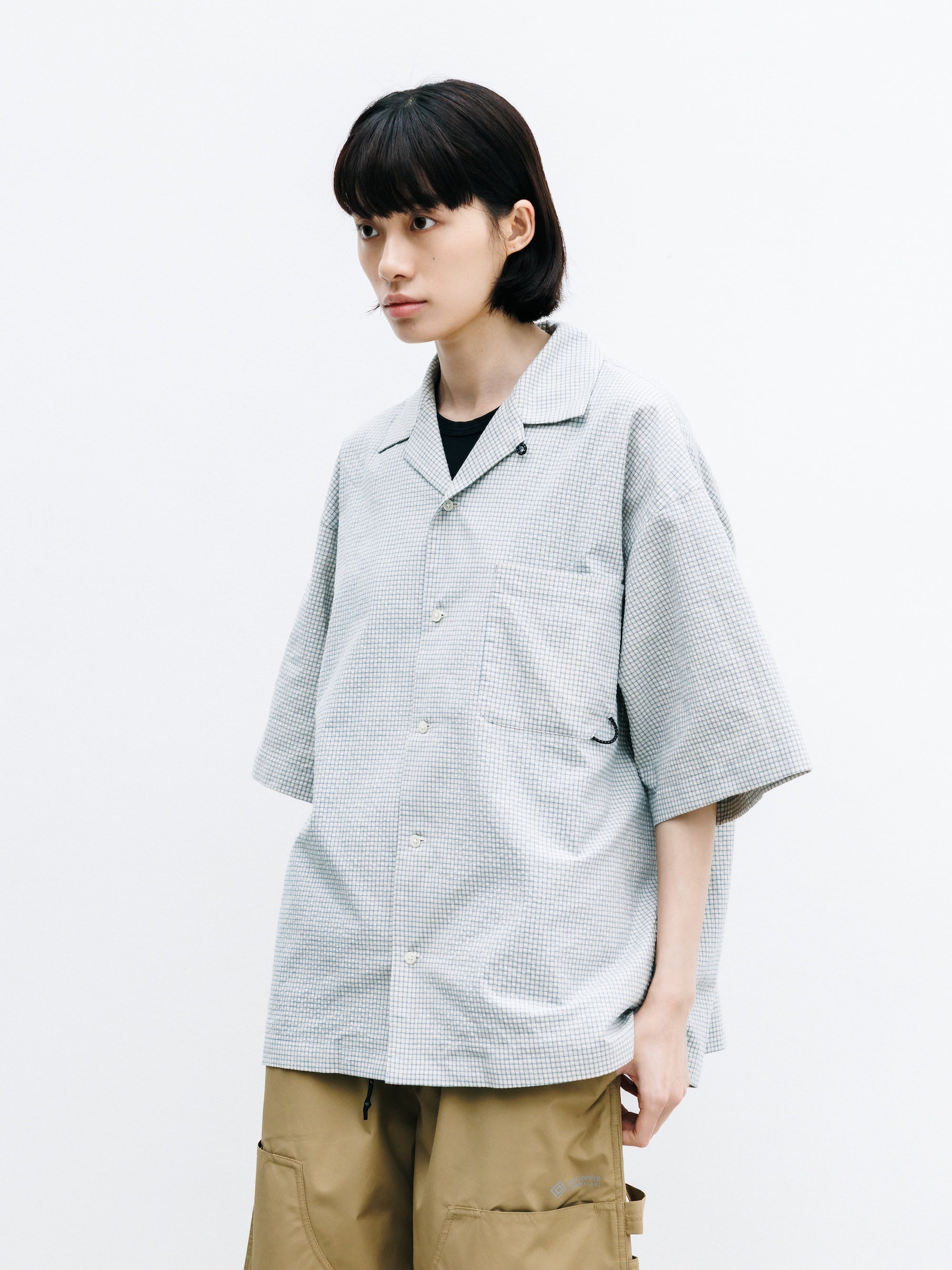 【7.25 SAT 20:00- IN STOCK】MINI CHECK OPEN COLLAR S/S SHIRT (BEIGE×BLUE)