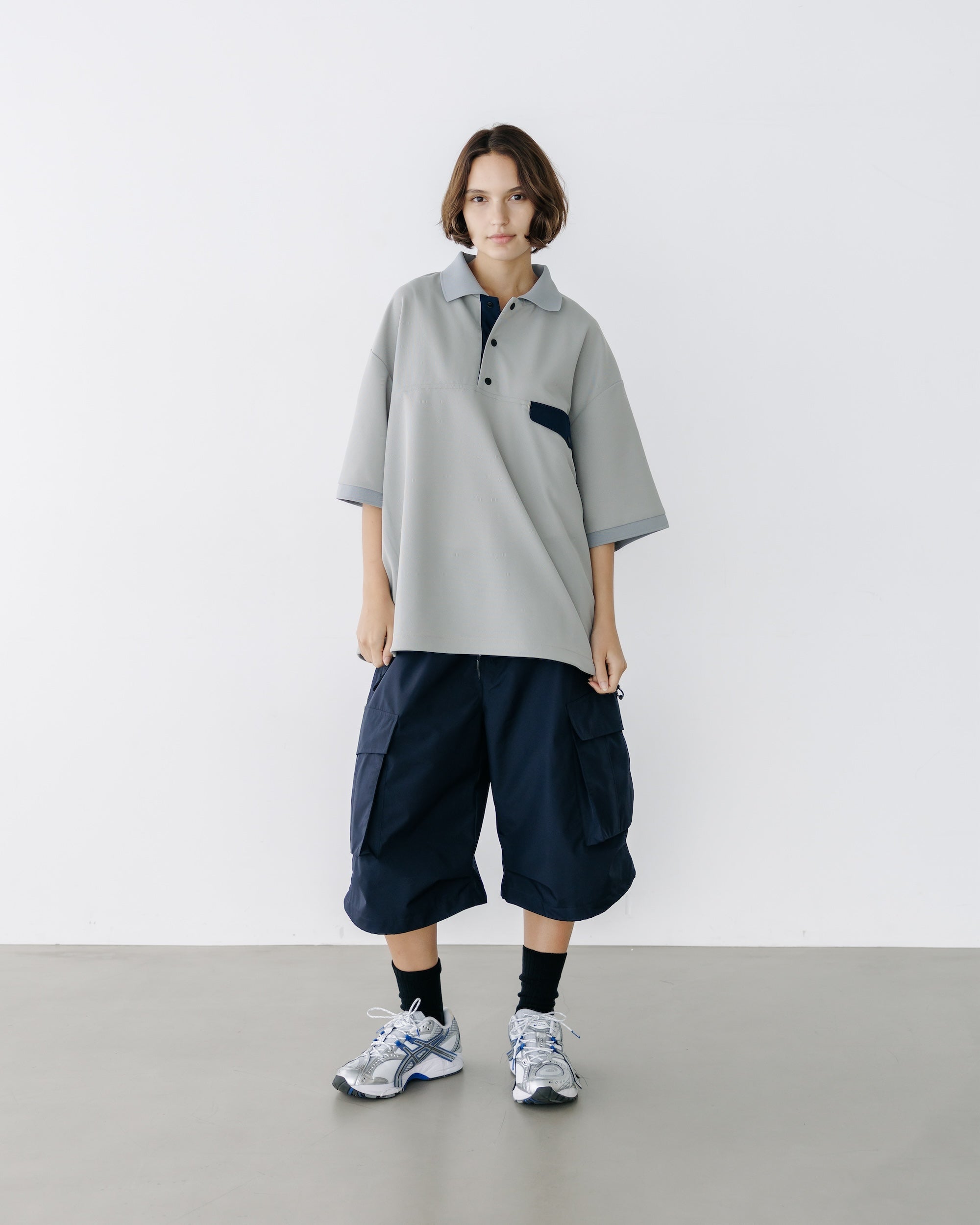 【8.20 WED 20:00- IN STOCK】ACTIVE CITY S/S SNAP POLO SHIRT (GRAY)