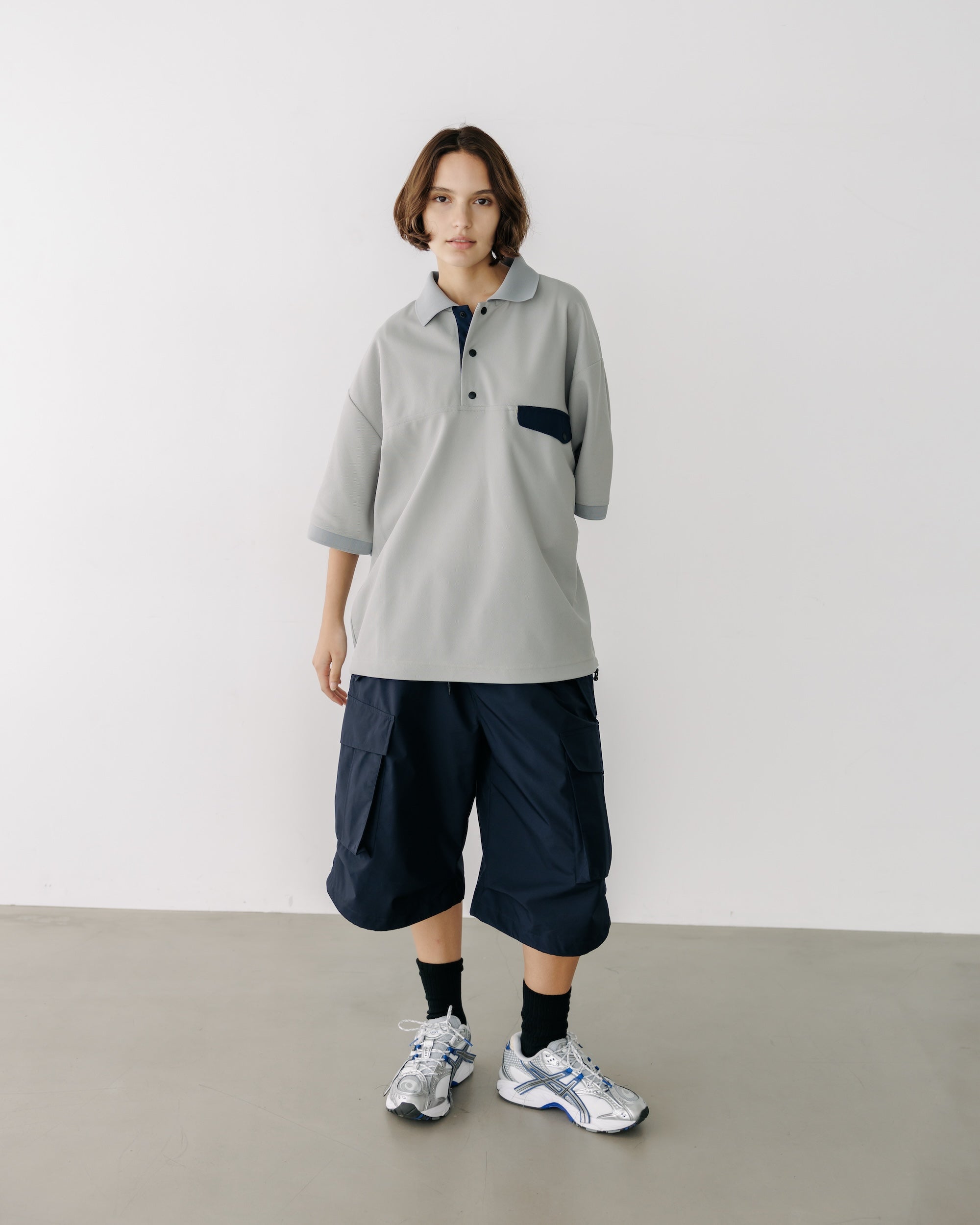 【8.20 WED 20:00- IN STOCK】ACTIVE CITY S/S SNAP POLO SHIRT (GRAY)