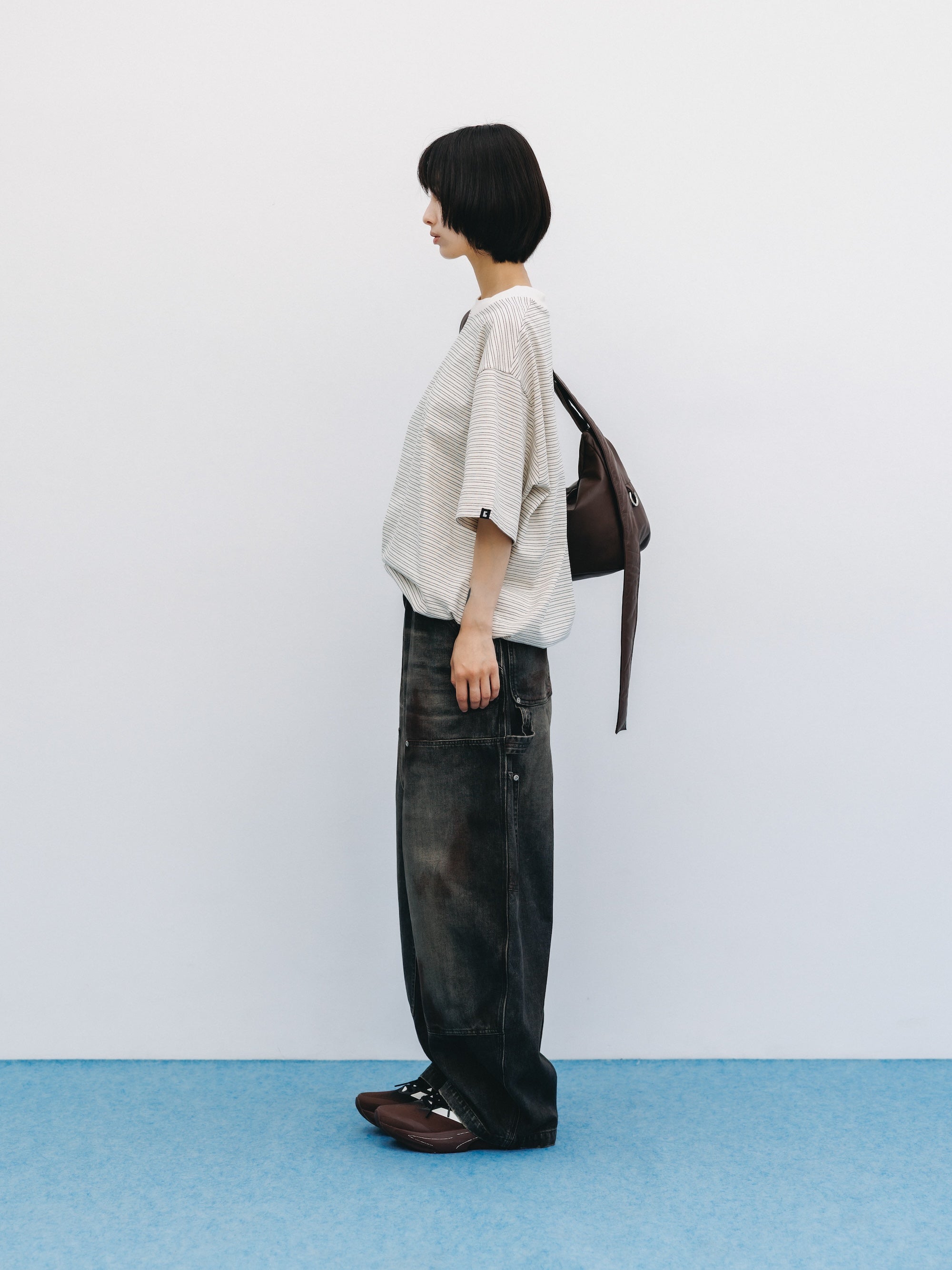VINTAGE DYED SELVEDGE DENIM DOUBLE KNEE CURVED WORKER PANTS (VINTAGE BLACK)