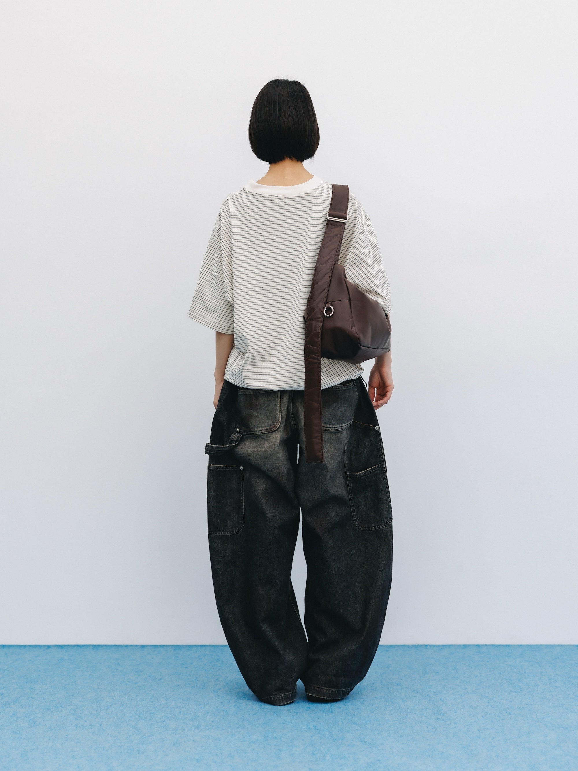 VINTAGE DYED SELVEDGE DENIM DOUBLE KNEE CURVED WORKER PANTS (VINTAGE BLACK)