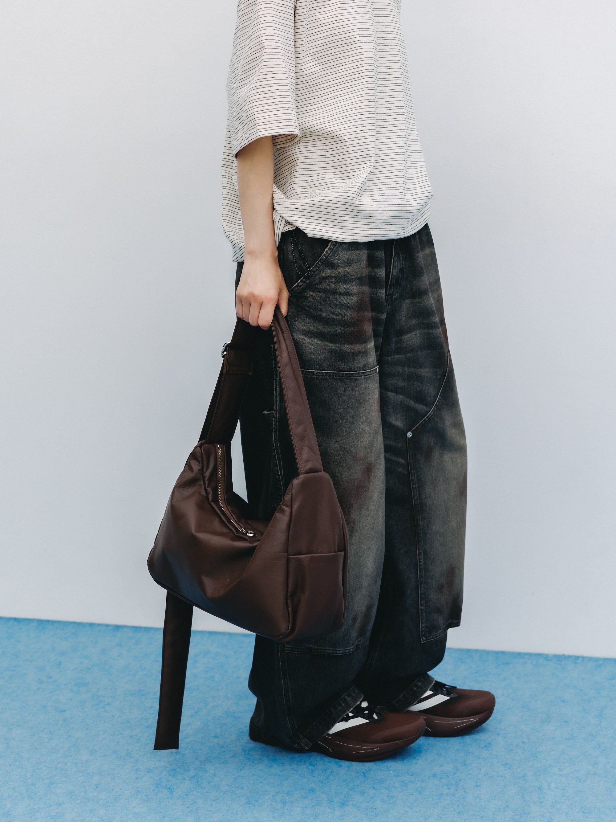 VINTAGE DYED SELVEDGE DENIM DOUBLE KNEE CURVED WORKER PANTS (VINTAGE BLACK)