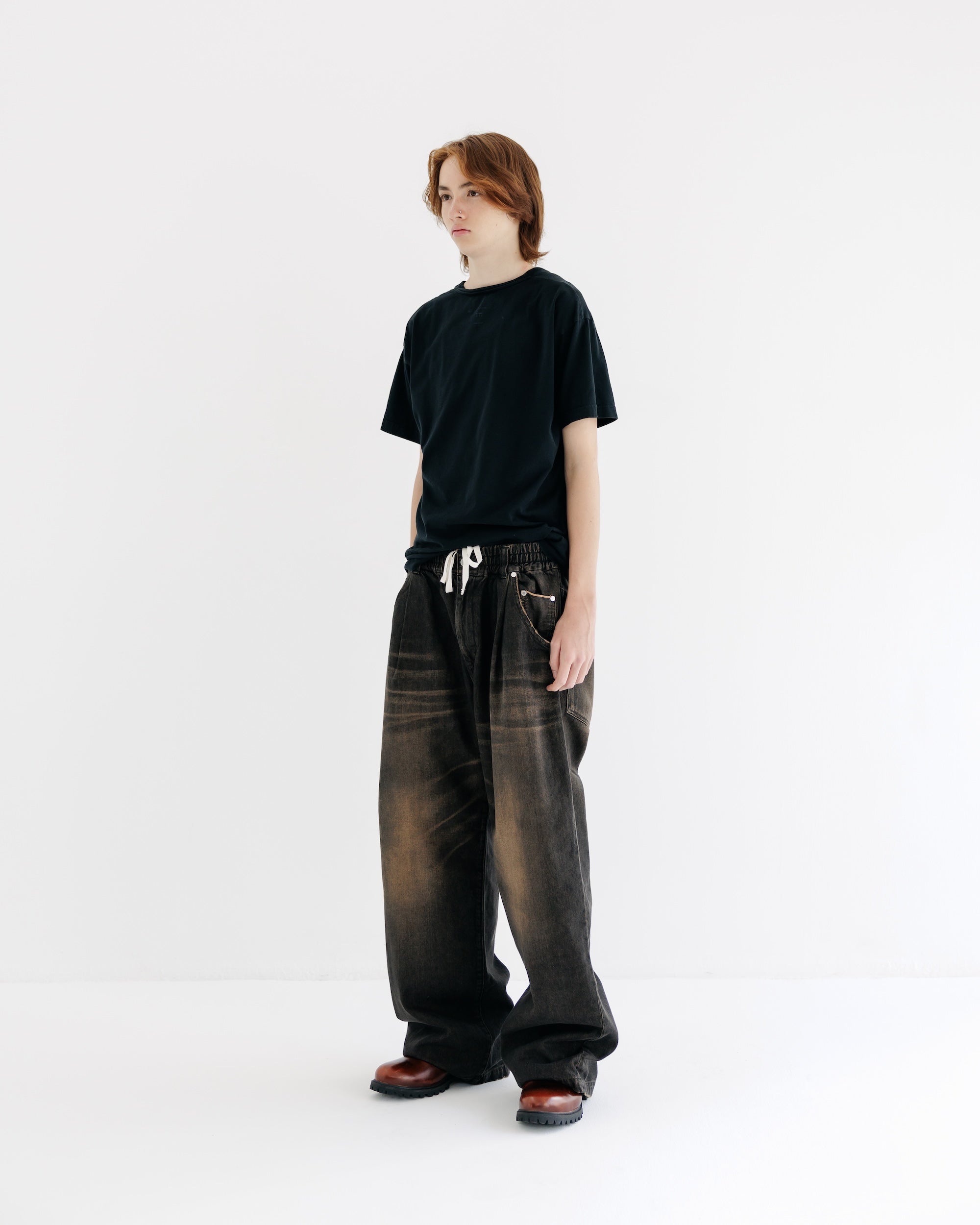 【8.30 SAT 20:00- IN STOCK】VINTAGE DYED SELVEDGE DENIM WIDE PANTS (VINTAGE BLACK)