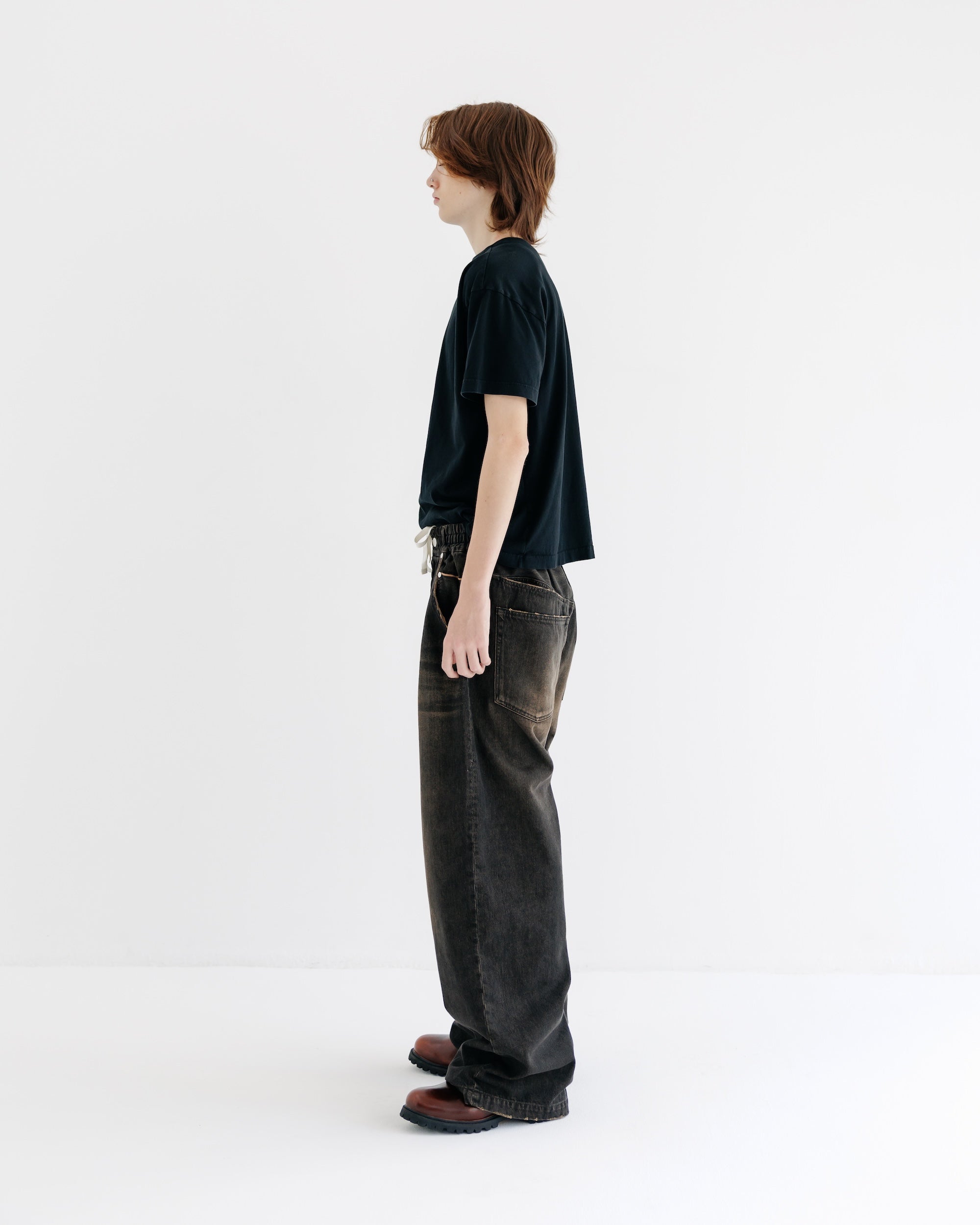 【8.30 SAT 20:00- IN STOCK】VINTAGE DYED SELVEDGE DENIM WIDE PANTS (VINTAGE BLACK)