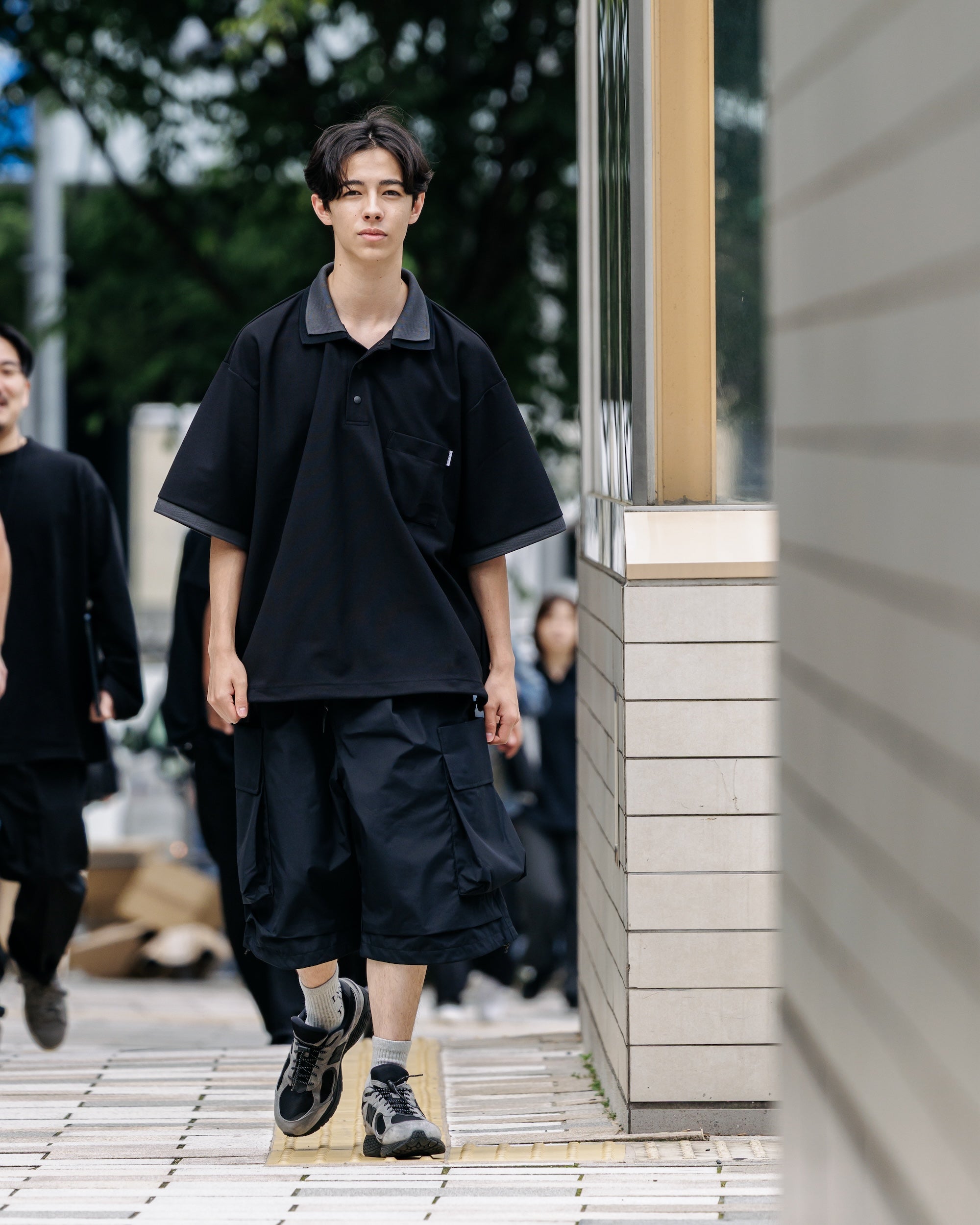 【8.20 WED 20:00- IN STOCK】ACTIVE CITY S/S DOUBLE COLLAR POLO SHIRT (BLACK×GRAY)