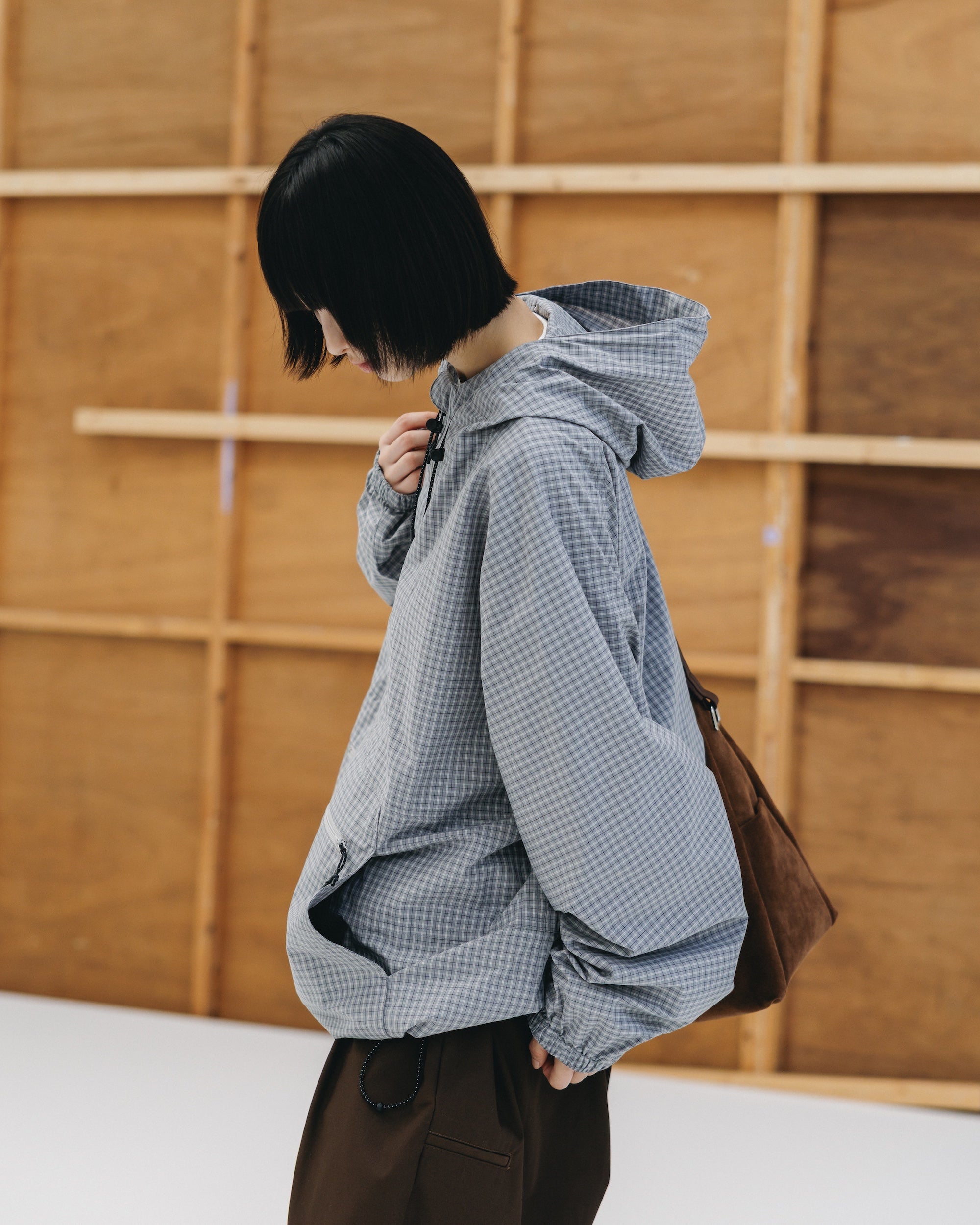 PACKABLE CITY ANORAK PARKA (GRAY(MINI CHECK))