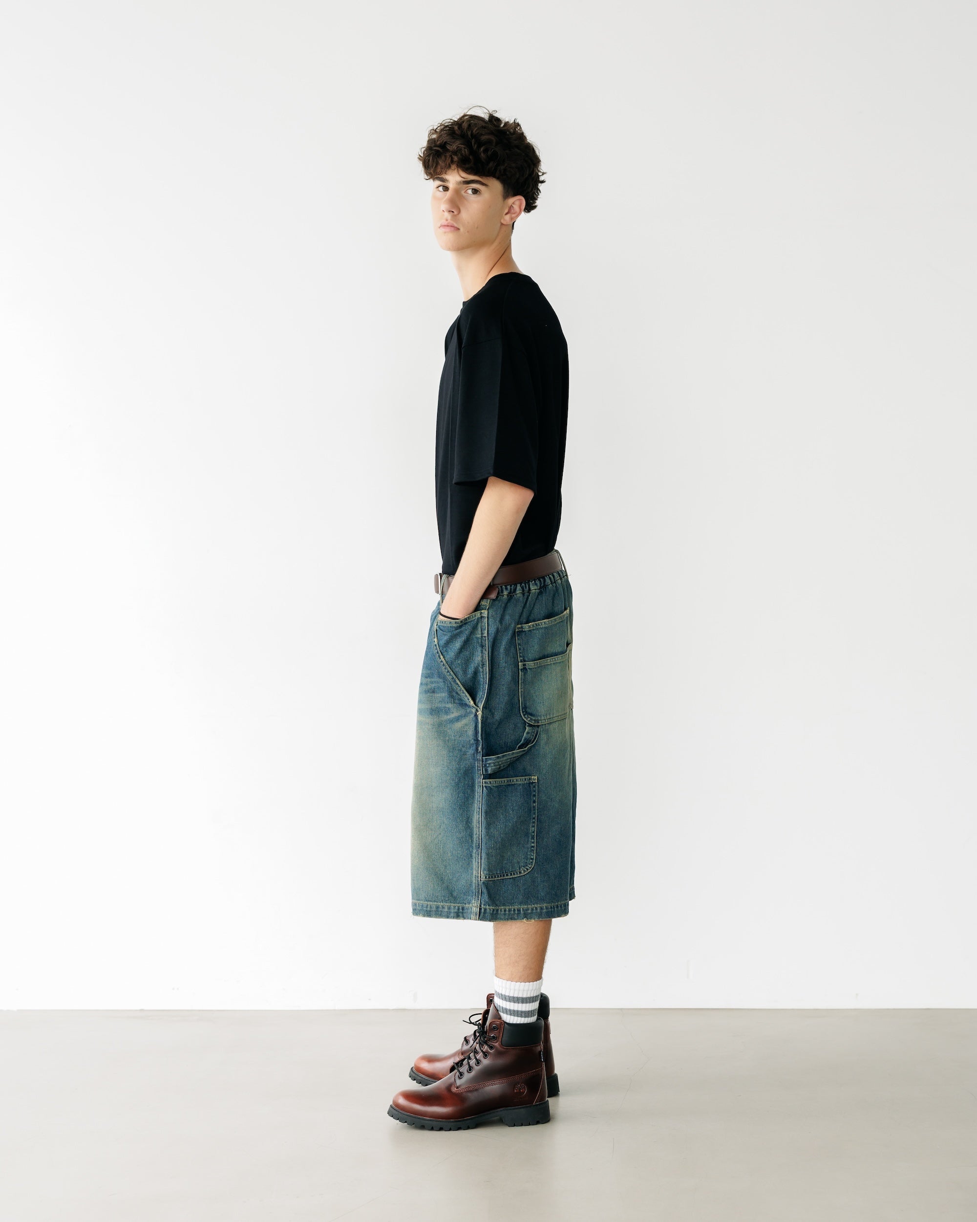 VINTAGE DYED SELVEDGE DENIM WORKER HALF PANTS (VINTAGE INDIGO)
