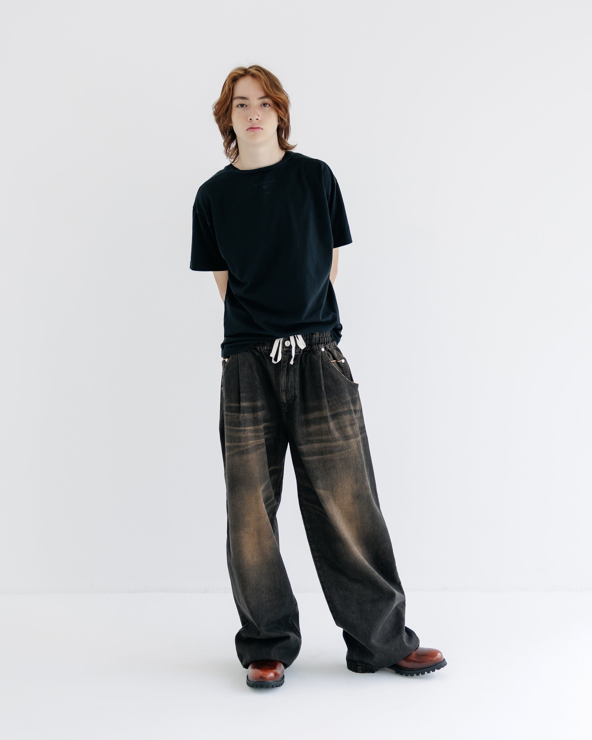 【8.30 SAT 20:00- IN STOCK】VINTAGE DYED SELVEDGE DENIM WIDE PANTS (VINTAGE BLACK)