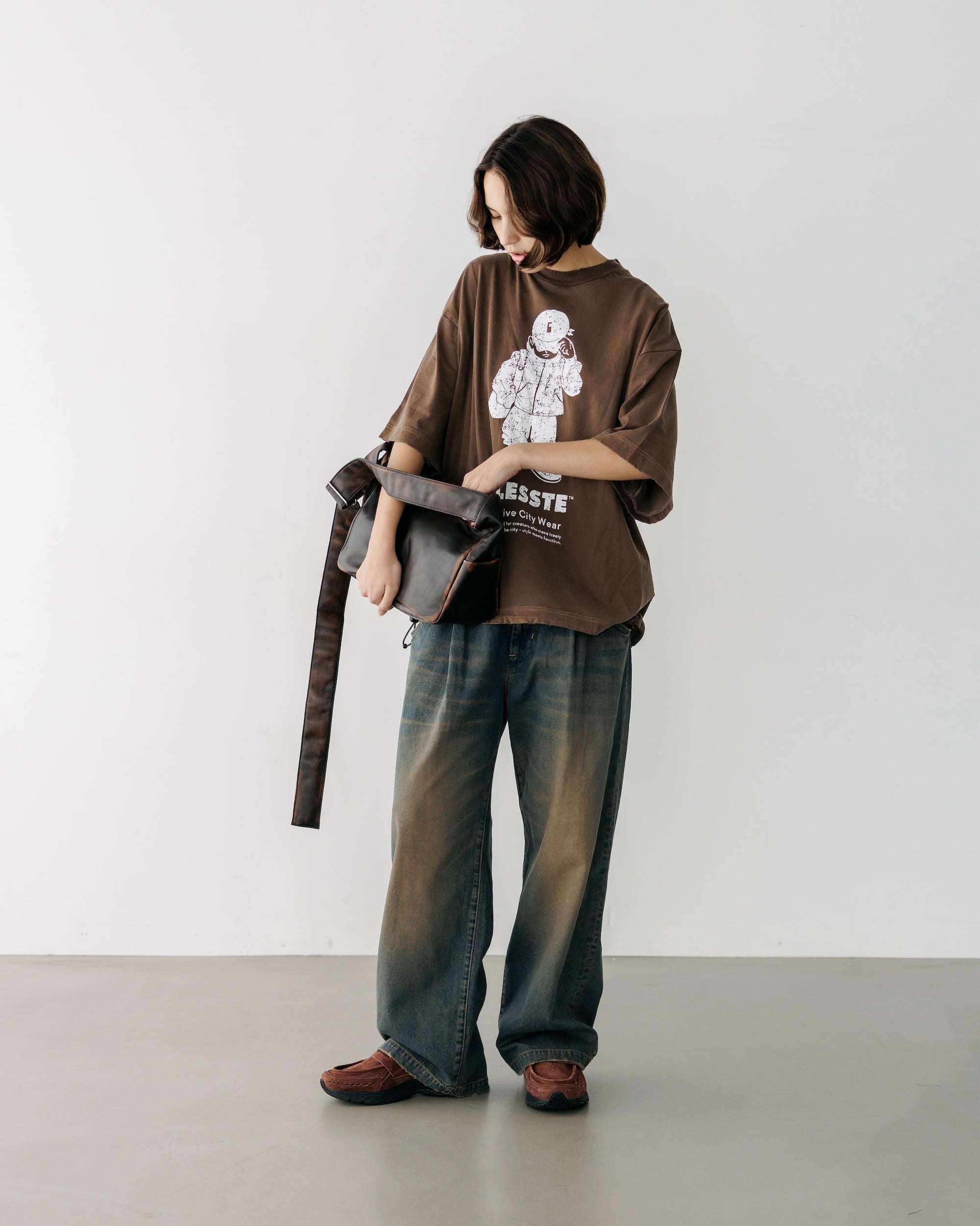 【8.30 SAT 20:00- IN STOCK】VINTAGE DYED SELVEDGE DENIM WIDE PANTS (VINTAGE BROWN)
