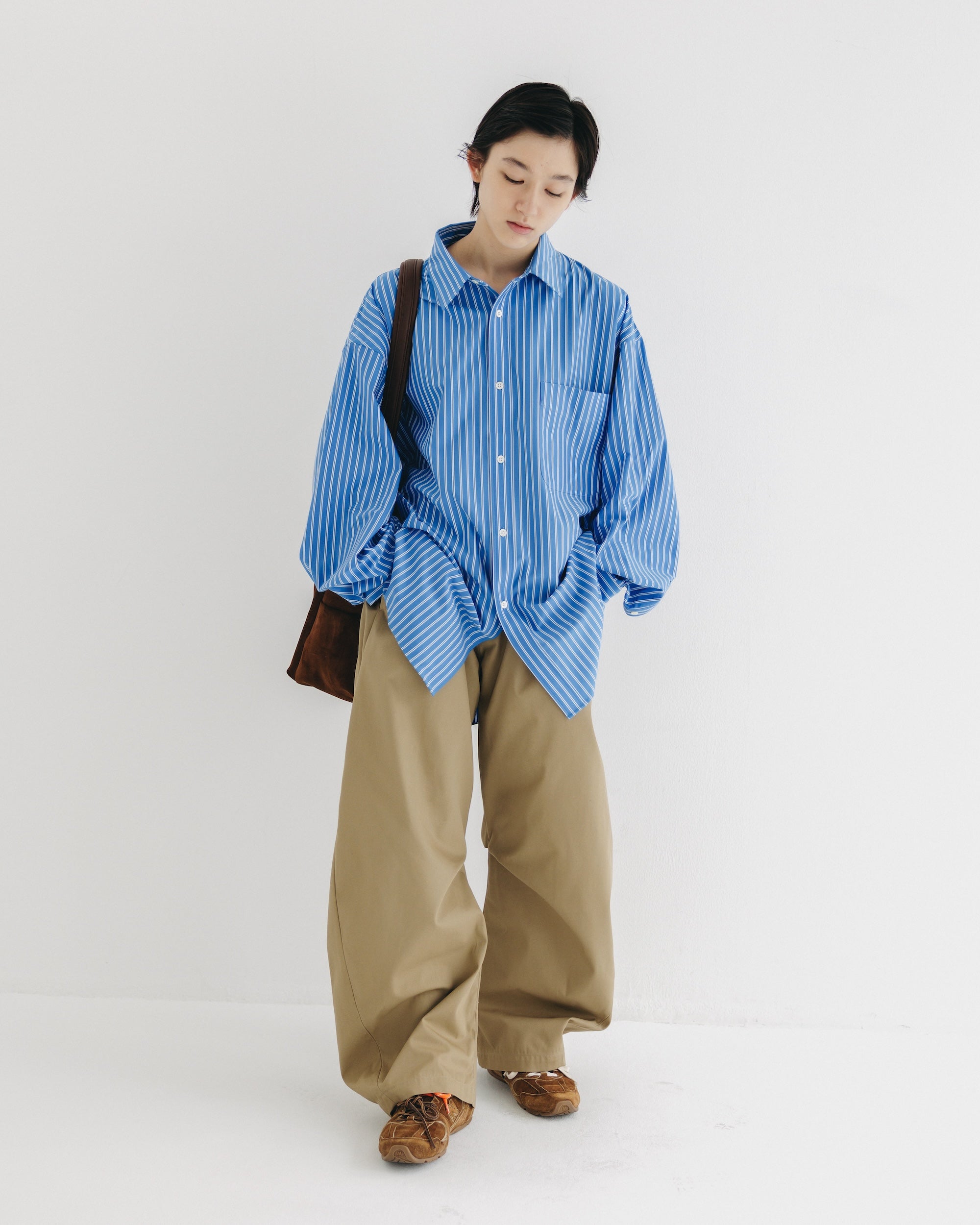 【9.17 WED 20:00- IN STOCK】46G KNIT EVERYDAY L/S SHIRT (SAX BLUE STRIPE)