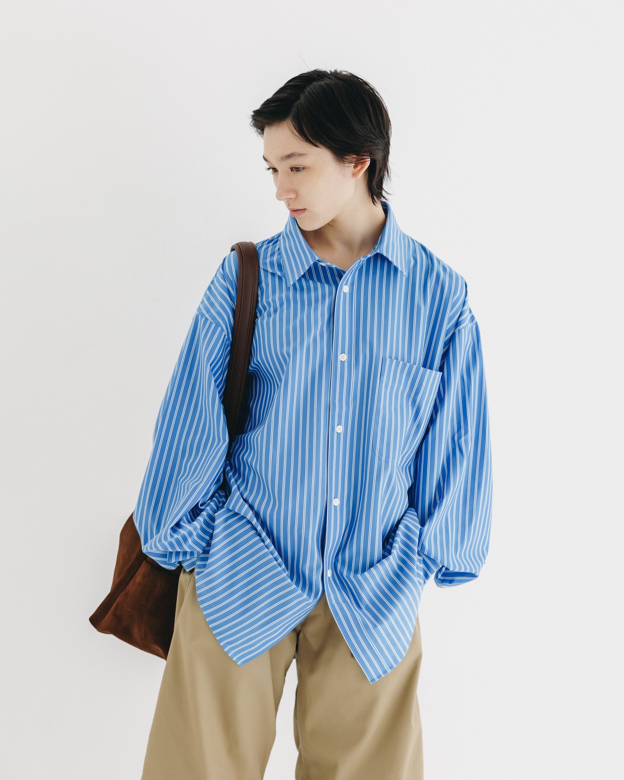 【9.17 WED 20:00- IN STOCK】46G KNIT EVERYDAY L/S SHIRT (SAX BLUE STRIPE)