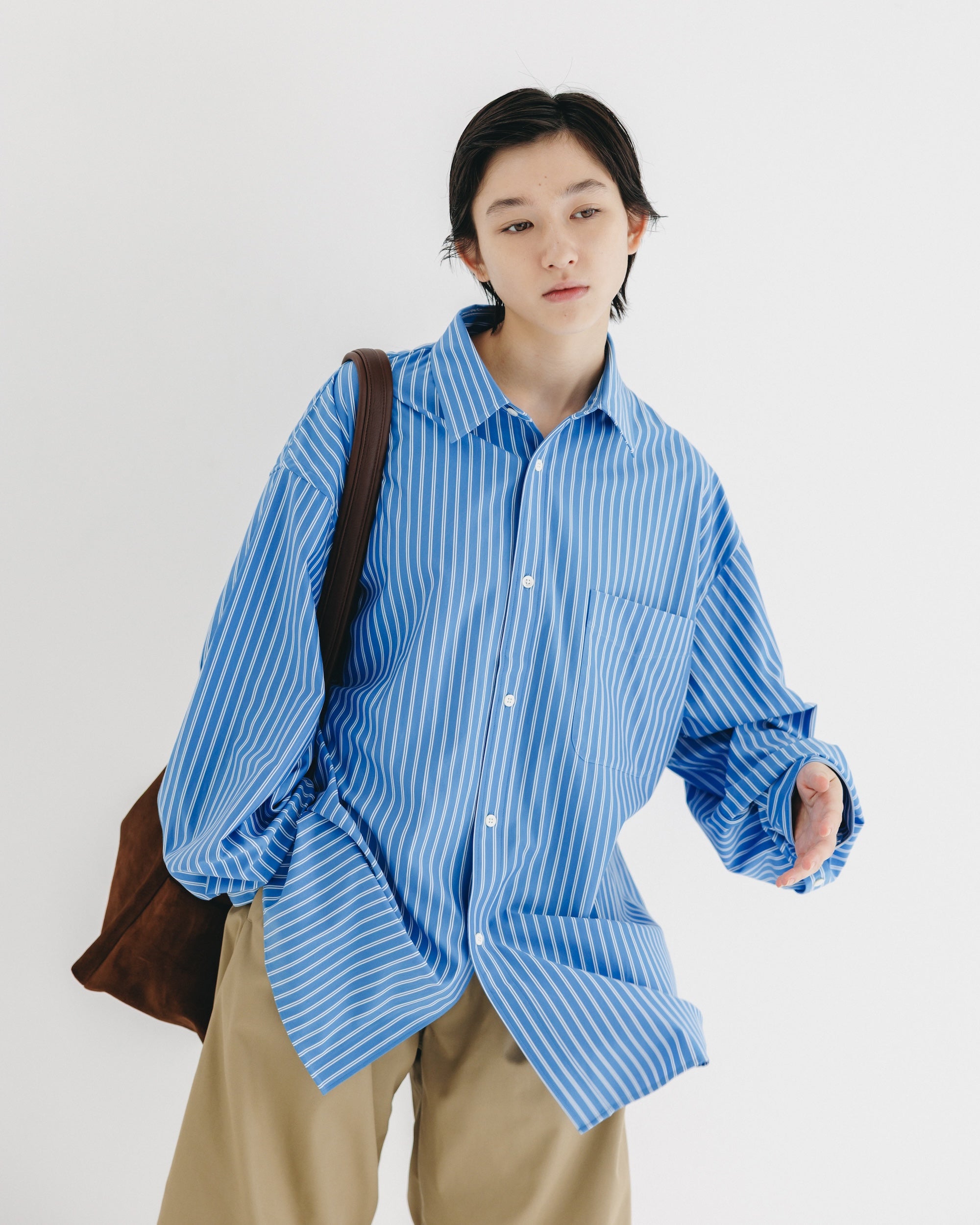 【9.17 WED 20:00- IN STOCK】46G KNIT EVERYDAY L/S SHIRT (SAX BLUE STRIPE)