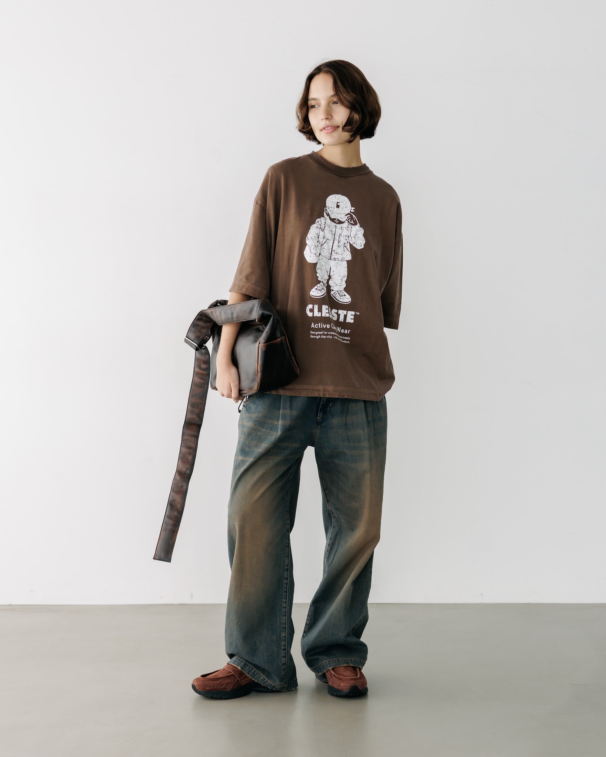 【8.30 SAT 20:00- IN STOCK】VINTAGE DYED SELVEDGE DENIM WIDE PANTS (VINTAGE BROWN)