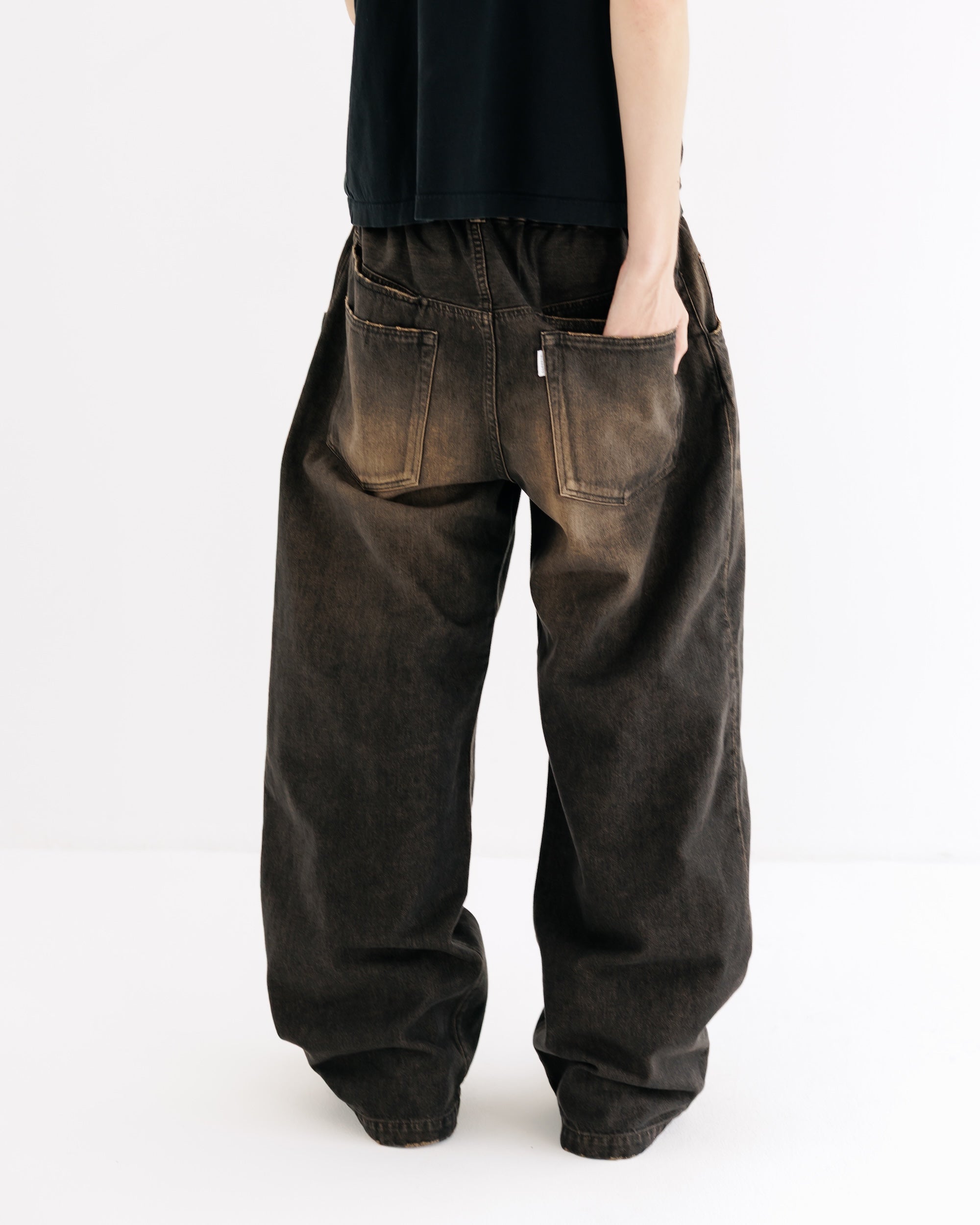 【8.30 SAT 20:00- IN STOCK】VINTAGE DYED SELVEDGE DENIM WIDE PANTS (VINTAGE BLACK)