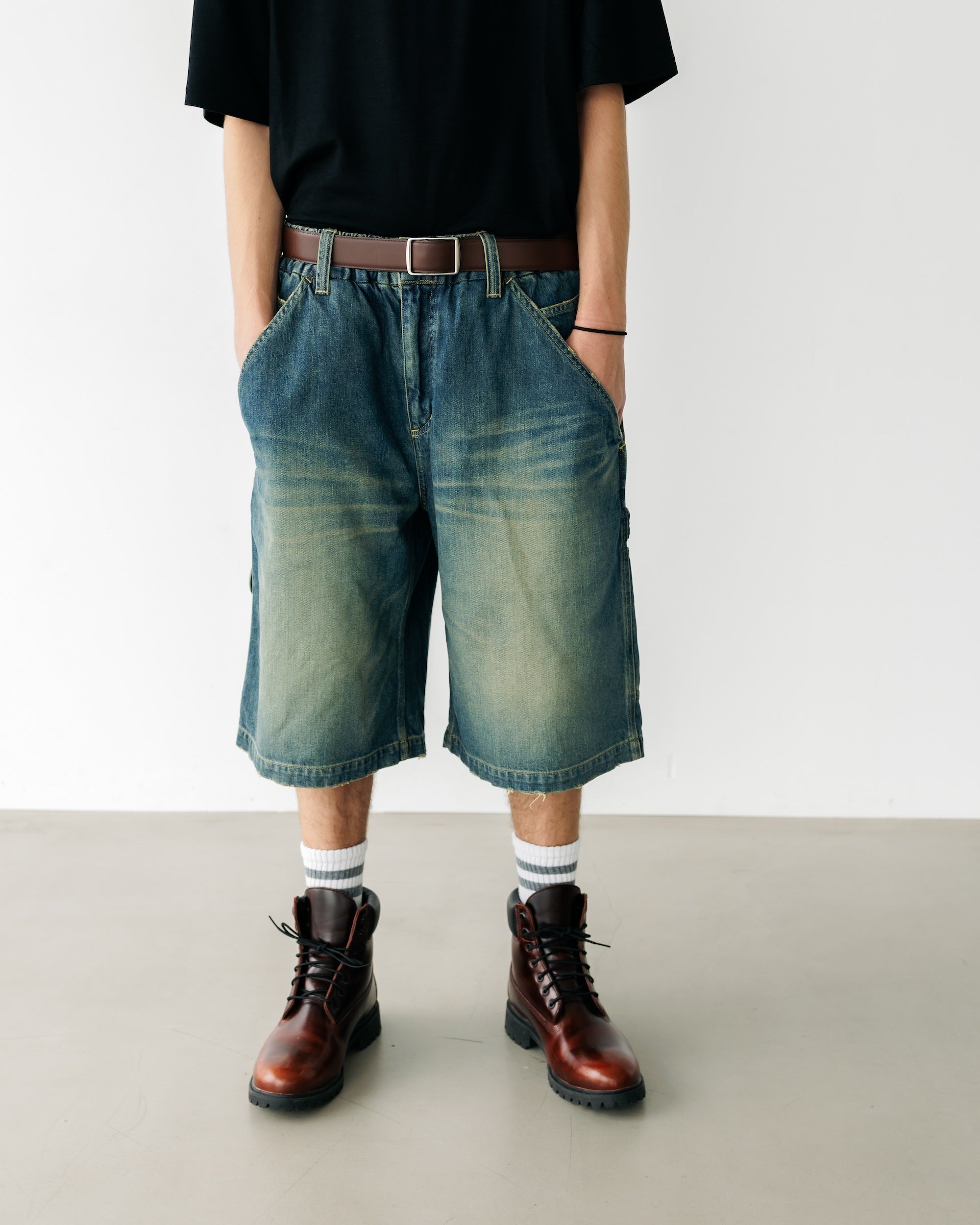 VINTAGE DYED SELVEDGE DENIM WORKER HALF PANTS (VINTAGE INDIGO)