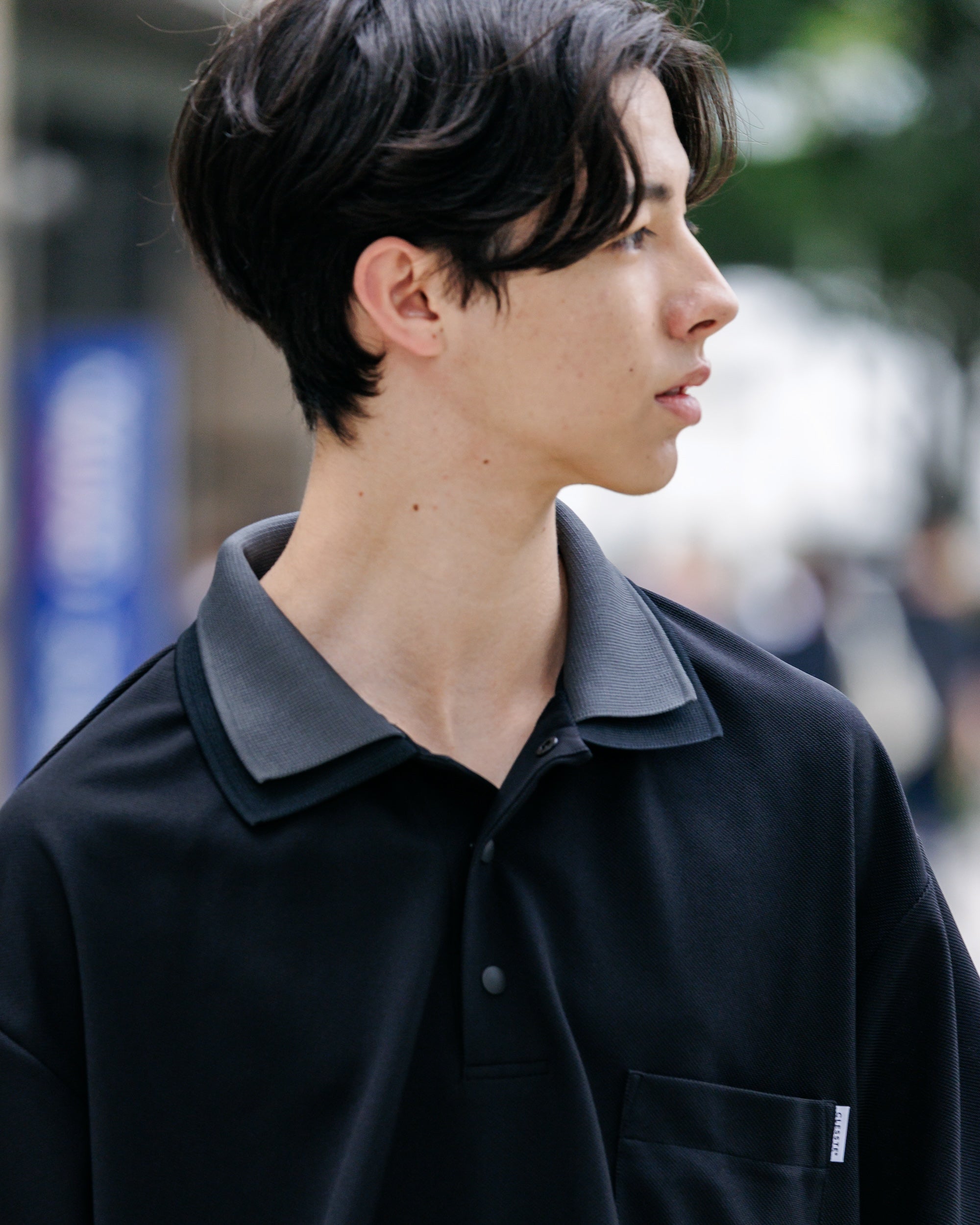【8.20 WED 20:00- IN STOCK】ACTIVE CITY S/S DOUBLE COLLAR POLO SHIRT (BLACK×GRAY)